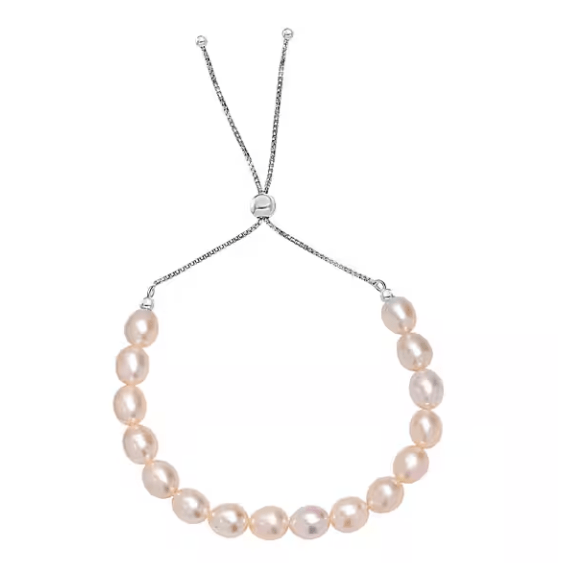 peach freshwater pearl bracelet with 50ct natural pearls set in 925 sterling silver, adjustable size