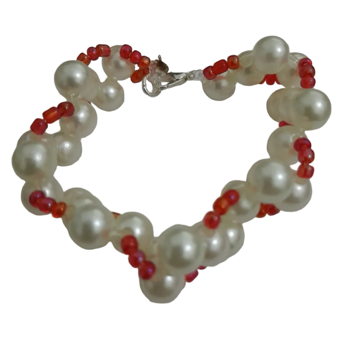 Twisted pearl-style and red glass bead bracelet with lobster clasp, vibrant and elegant dual-strand design