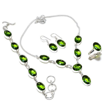 Lab-created green peridot jewelry set in artisan handmade 925 silver – necklace, earrings, bracelet, and ring