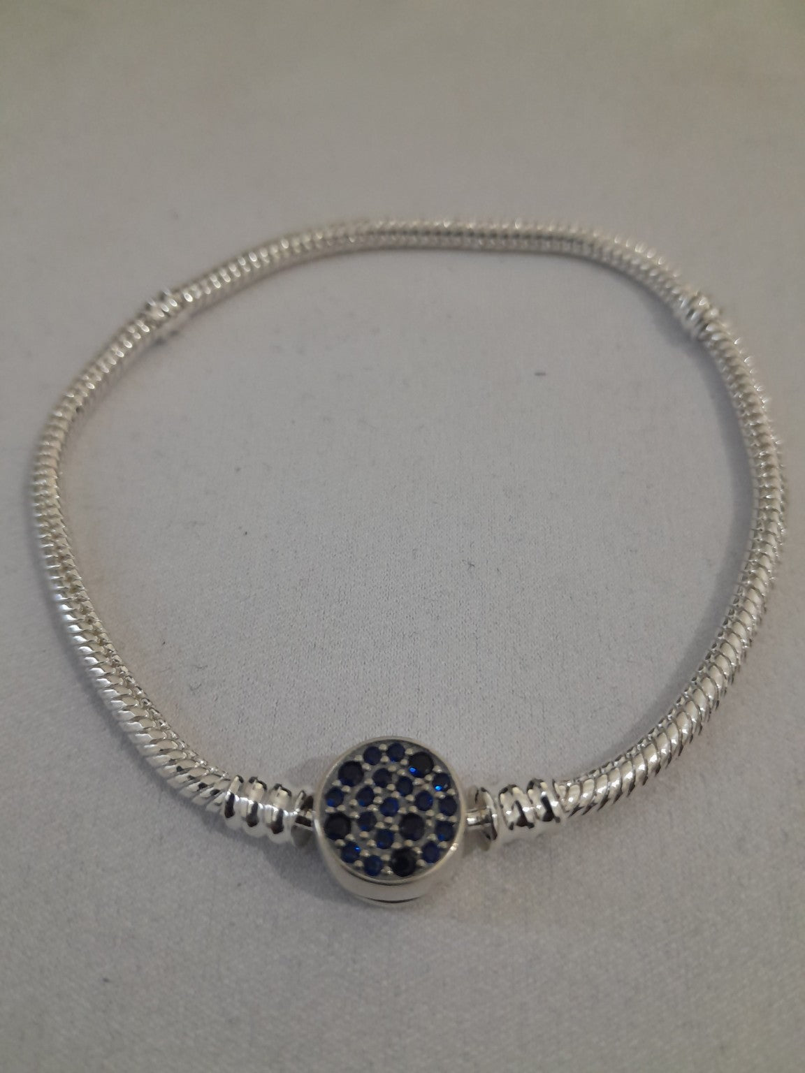 premium sterling silver snake-chain bracelet with deep blue pavé-set charm 925 silver