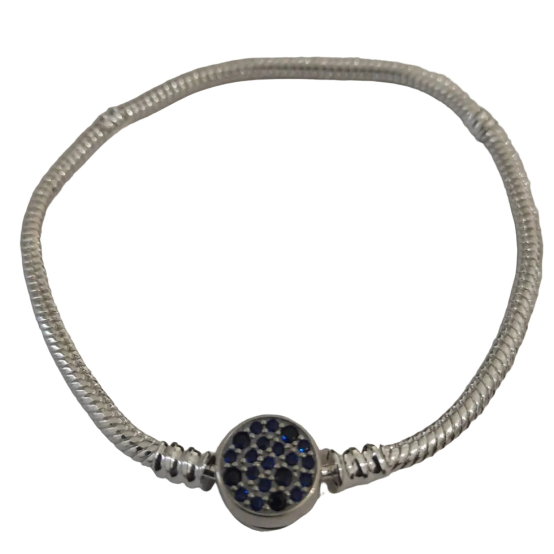 premium sterling silver snake-chain bracelet with deep blue pavé-set charm 925 silver
