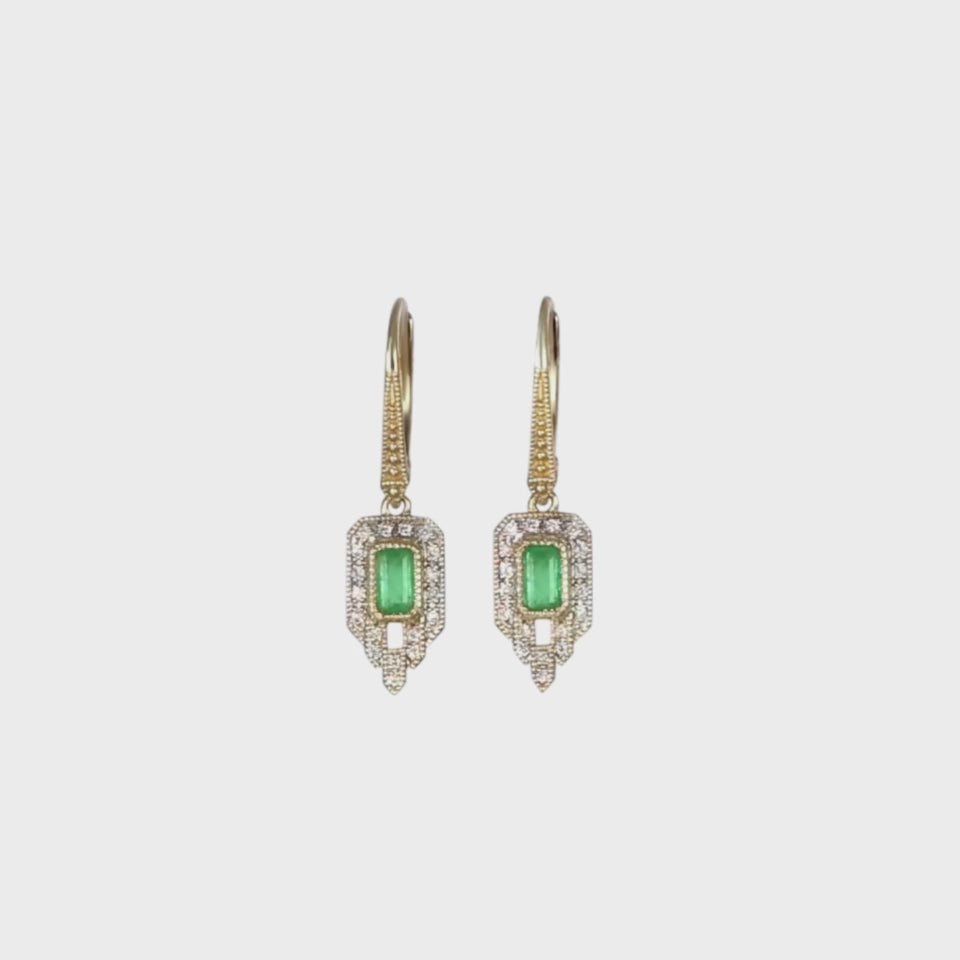 Art Deco Inspired Emerald and Diamond Drop Earrings - Custom Made