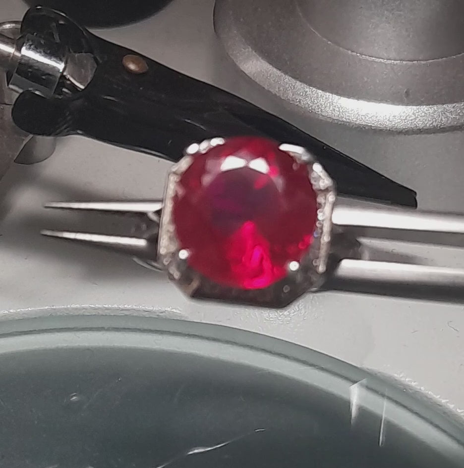 Deep Vivid Red Ruby Ring – 6.85ct Lab-Created | VVS Clarity | Prong-Set | Adjustable S925 (UK Size N)