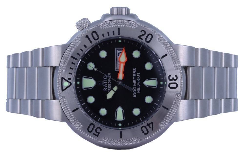 Ratio FreeDiver Black Dial Stainless Steel Quartz 1050MD93 - 02V - BLK 1000M Men's Watch - Prestige Stones