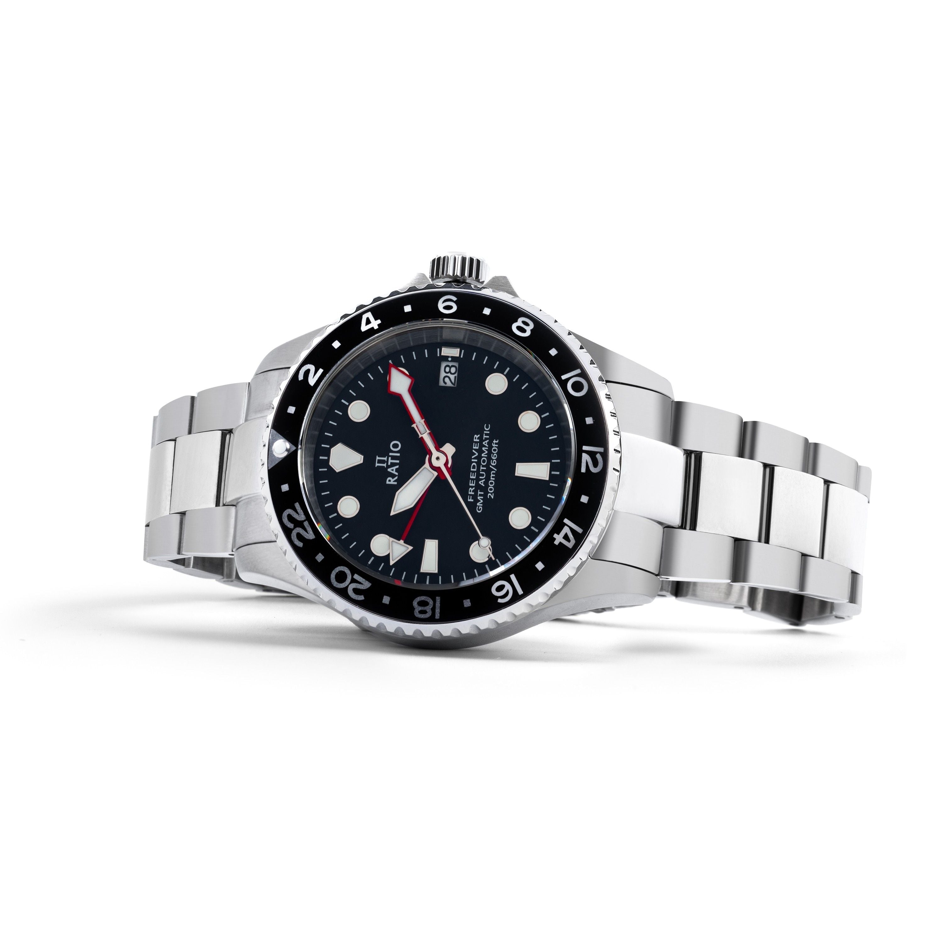 Ratio FreeDiver GMT Series Sapphire Stainless Steel Black Dial Automatic RTF051 200M Men's Watch - Prestige Stones