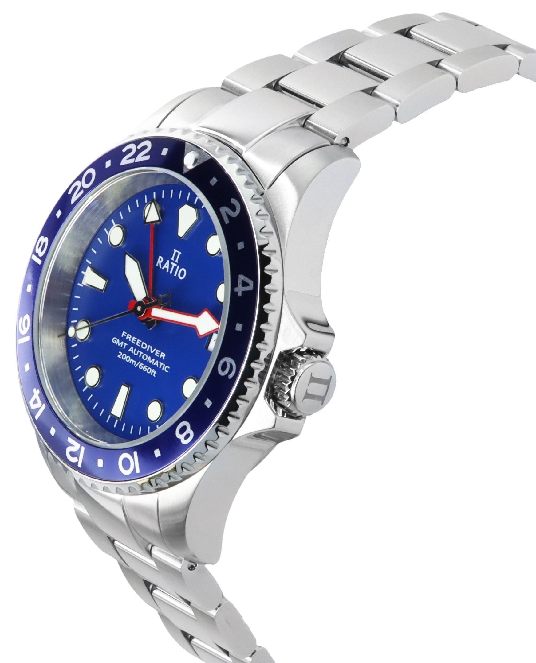 Ratio FreeDiver GMT Series Sapphire Stainless Steel Blue Dial Automatic RTF053 200M Men's Watch - Prestige Stones