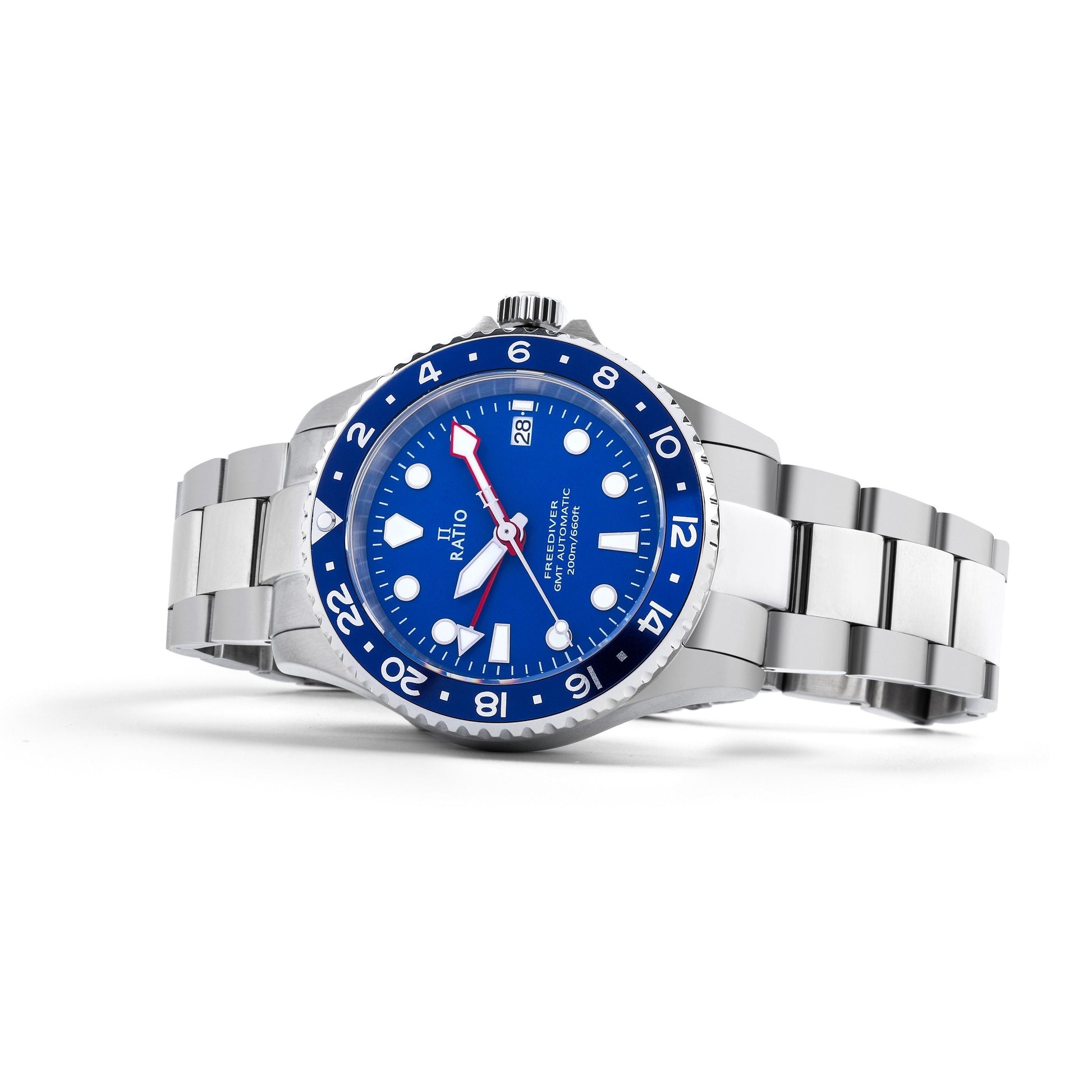 Ratio FreeDiver GMT Series Sapphire Stainless Steel Blue Dial Automatic RTF053 200M Men's Watch - Prestige Stones