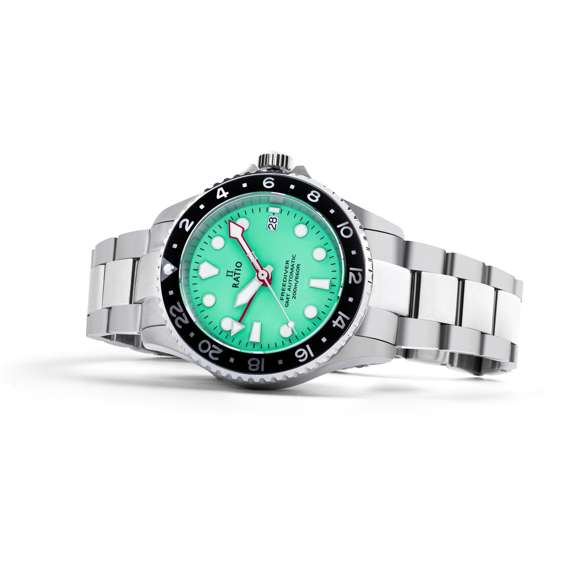 Ratio FreeDiver GMT Series Sapphire Stainless Steel Green Dial Automatic RTF059 200M Men's Watch - Prestige Stones