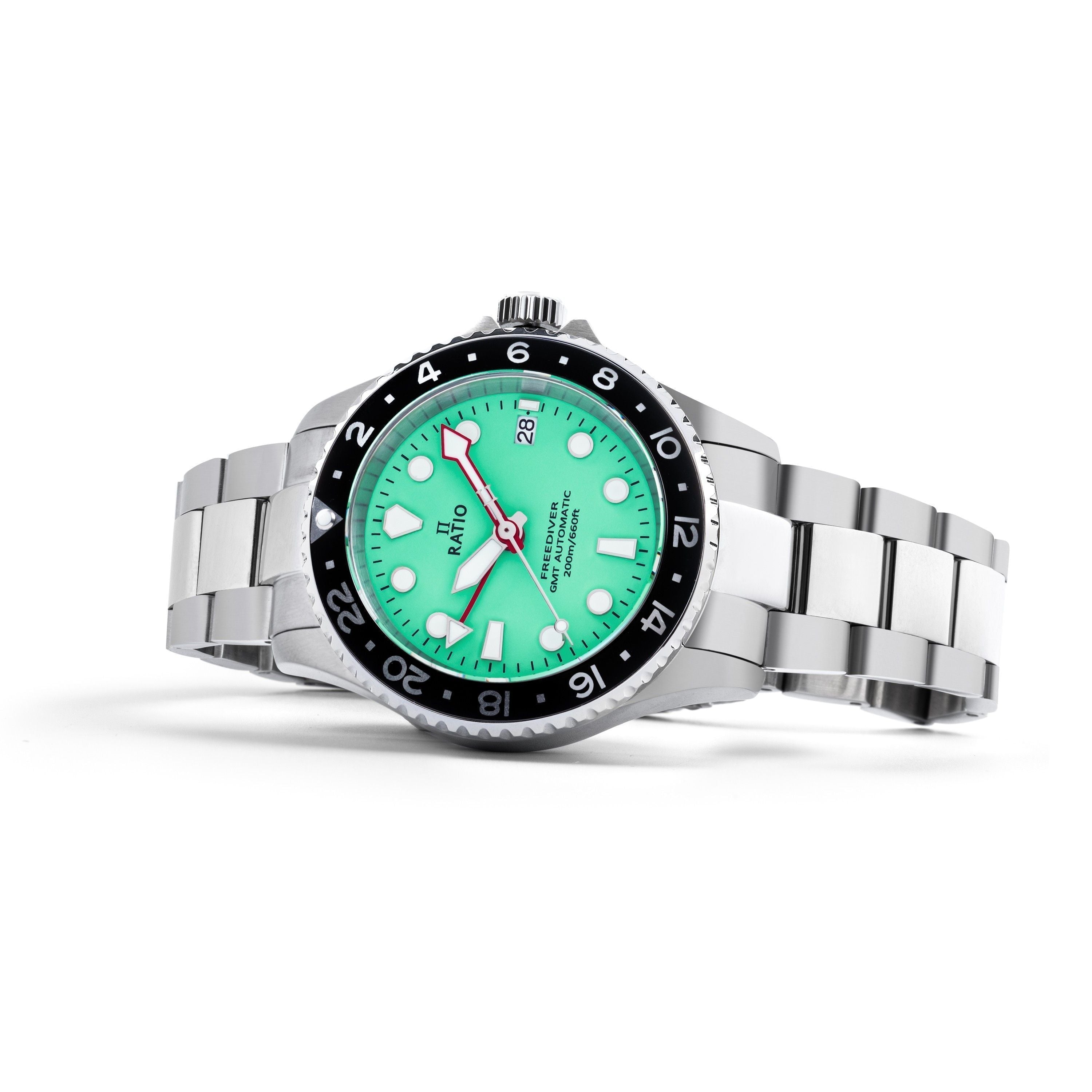 Ratio FreeDiver GMT Series Sapphire Stainless Steel Green Dial Automatic RTF059 200M Men's Watch - Prestige Stones