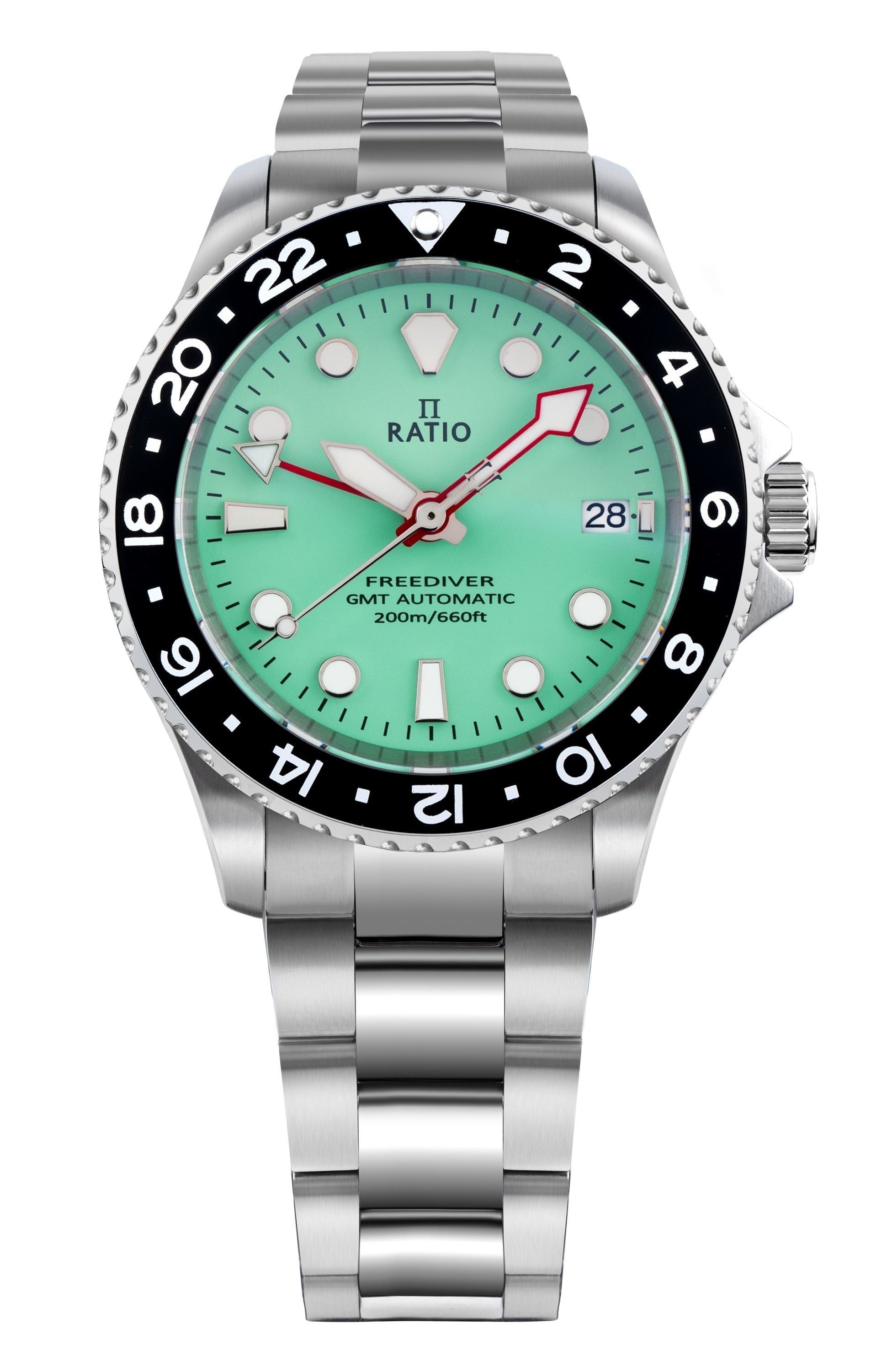 Ratio FreeDiver GMT Series Sapphire Stainless Steel Green Dial Automatic RTF059 200M Men's Watch - Prestige Stones
