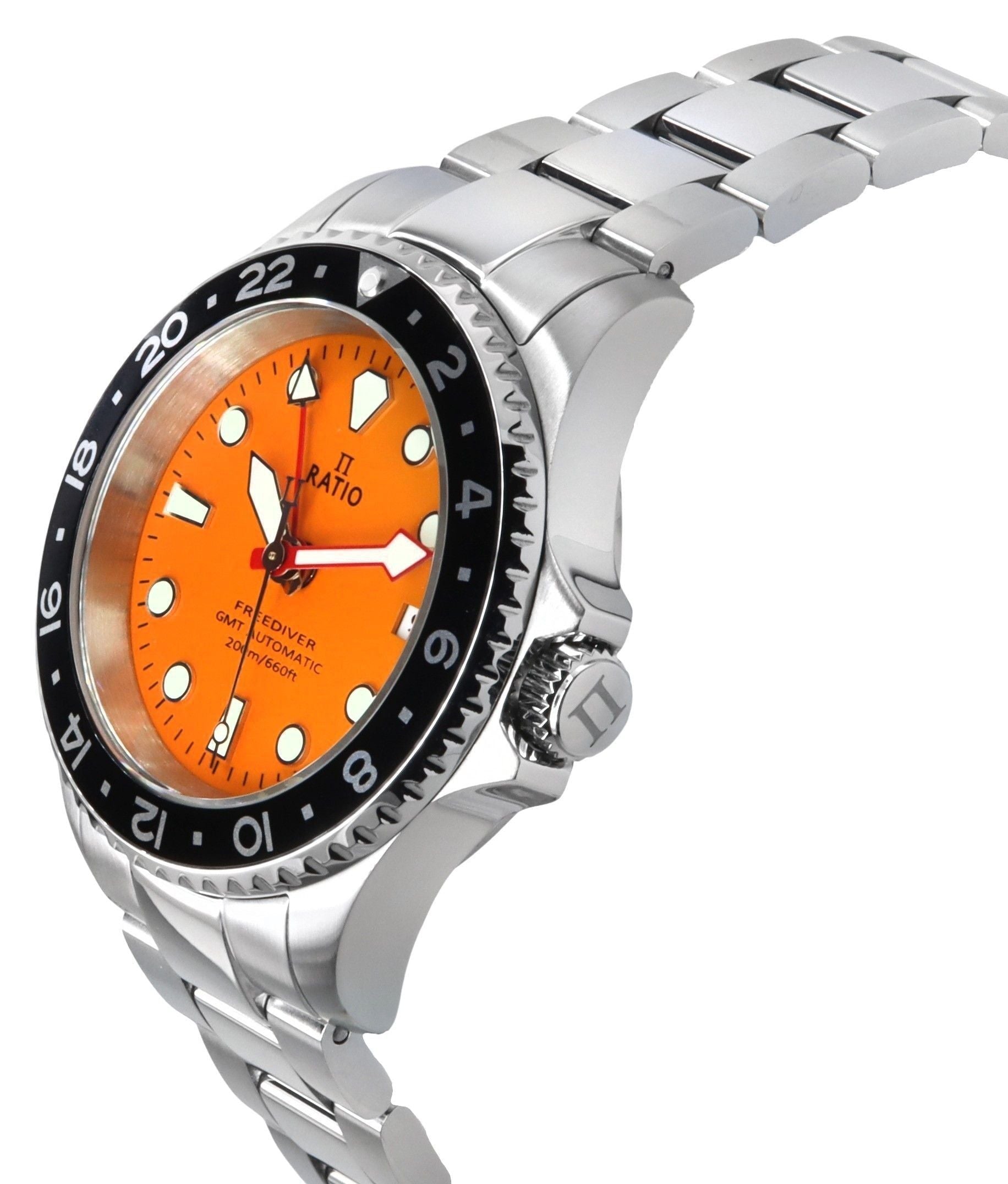 Ratio FreeDiver GMT Series Sapphire Stainless Steel Orange Dial Automatic RTF055 200M Men's Watch - Prestige Stones
