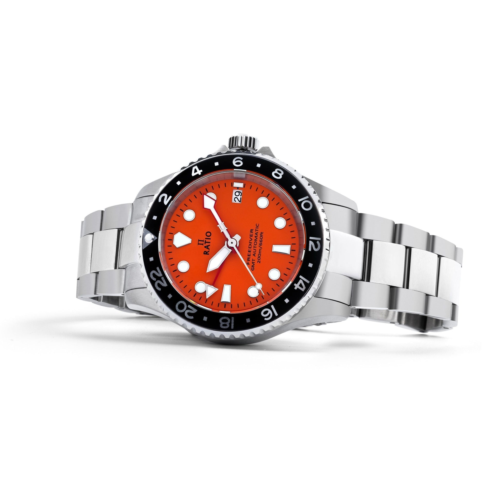 Ratio FreeDiver GMT Series Sapphire Stainless Steel Orange Dial Automatic RTF055 200M Men's Watch - Prestige Stones