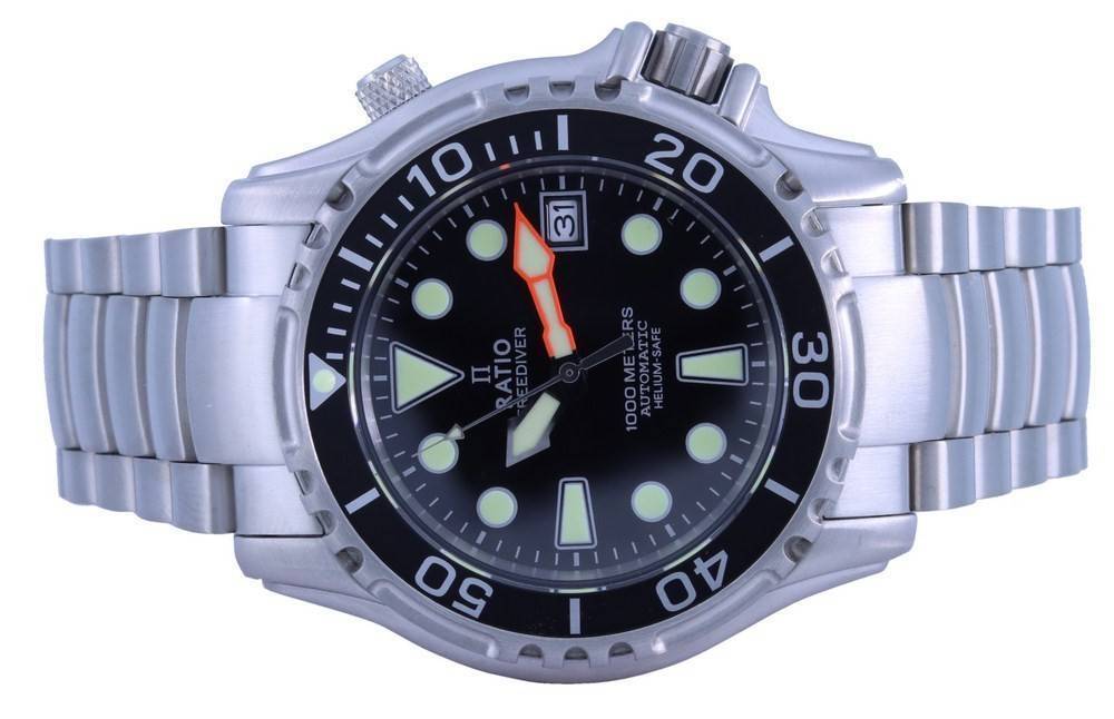 Ratio FreeDiver Helium Safe 1000M Black Dial Stainless Steel Automatic 1066KE26 - 33VA - BLK Men's Watch - Prestige Stones