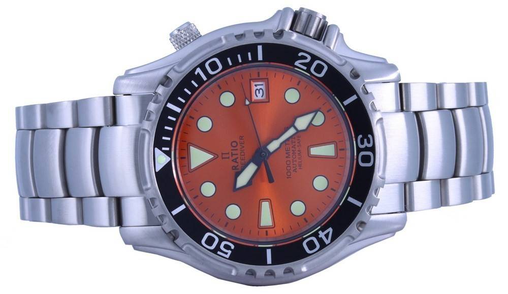 Ratio FreeDiver Helium Safe 1000M Orange Dial Stainless Steel Automatic 1066KE26 - 33VA - ORG Men's Watch - Prestige Stones
