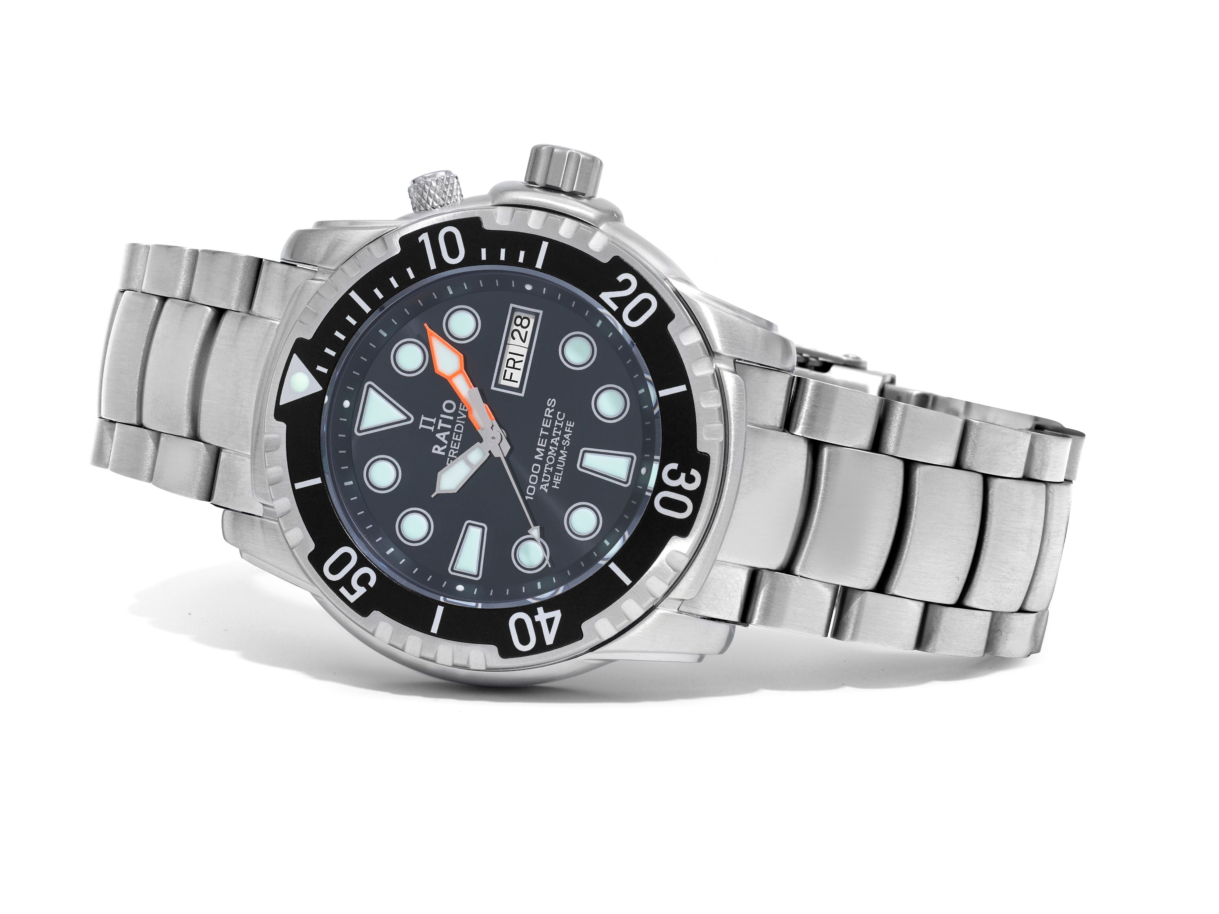 Ratio FreeDiver Helium - Safe 1000M Sapphire Automatic 1068HA96 - 34VA - BLK Men's Watch - Prestige Stones
