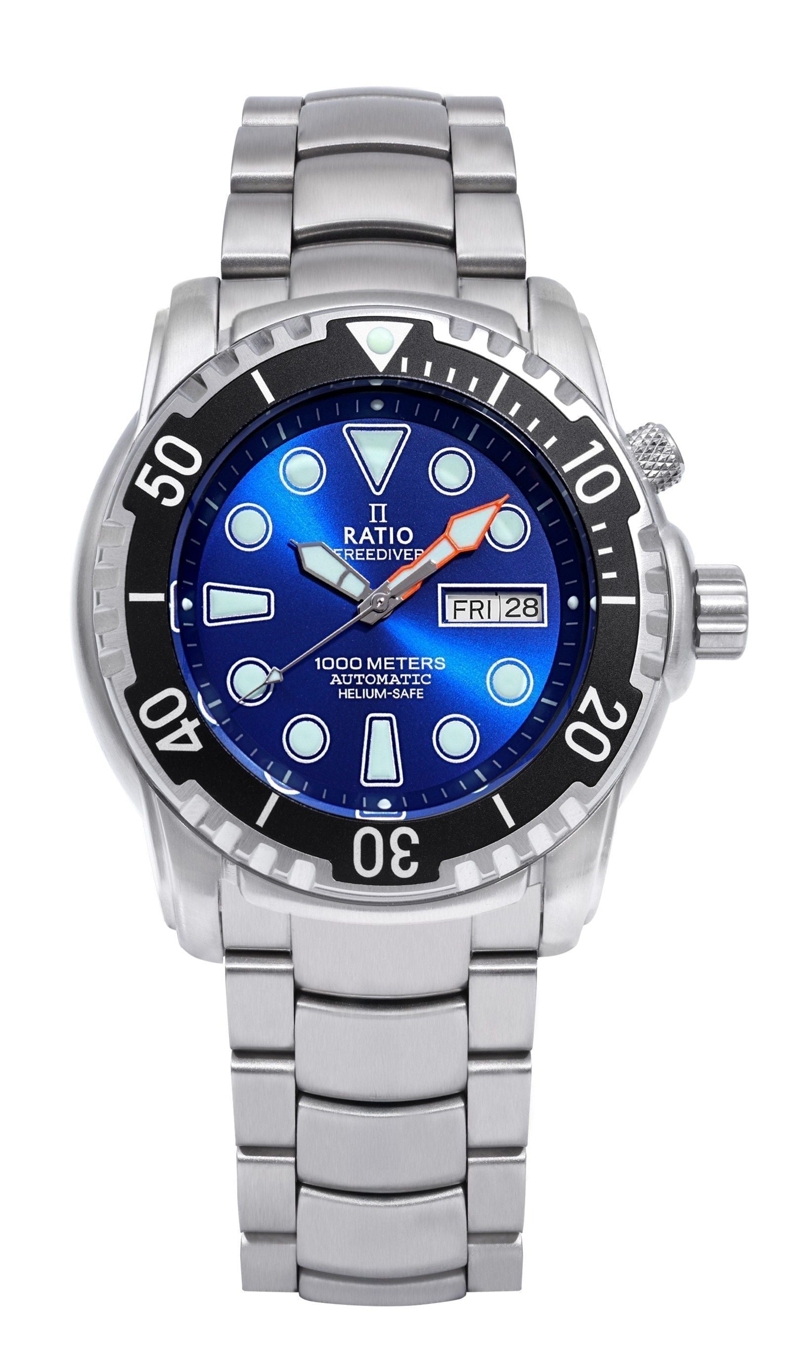 Ratio FreeDiver Helium - Safe 1000M Sapphire Automatic 1068HA96 - 34VA - BLU Men's Watch - Prestige Stones