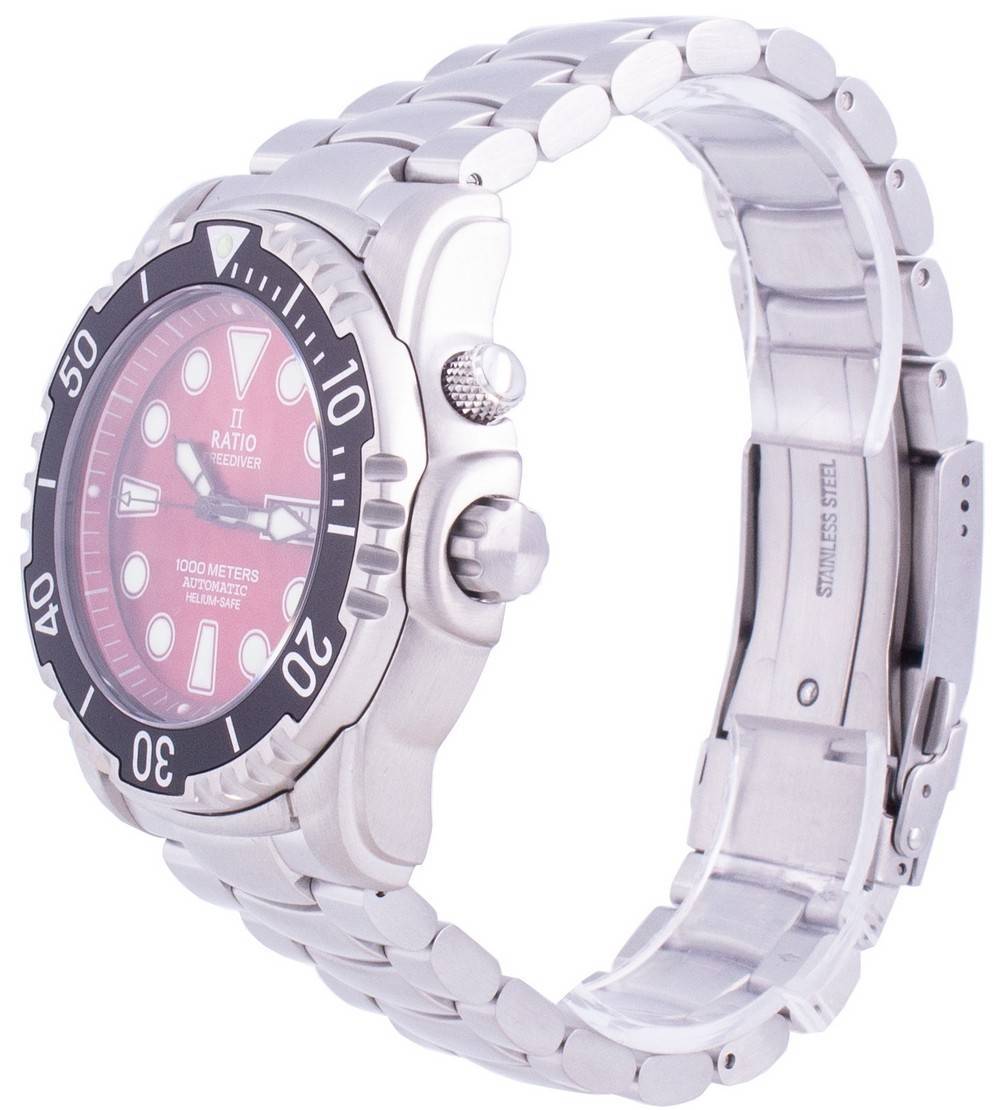 Ratio FreeDiver Helium - Safe 1000M Sapphire Automatic 1068HA96 - 34VA - RED Men's Watch - Prestige Stones