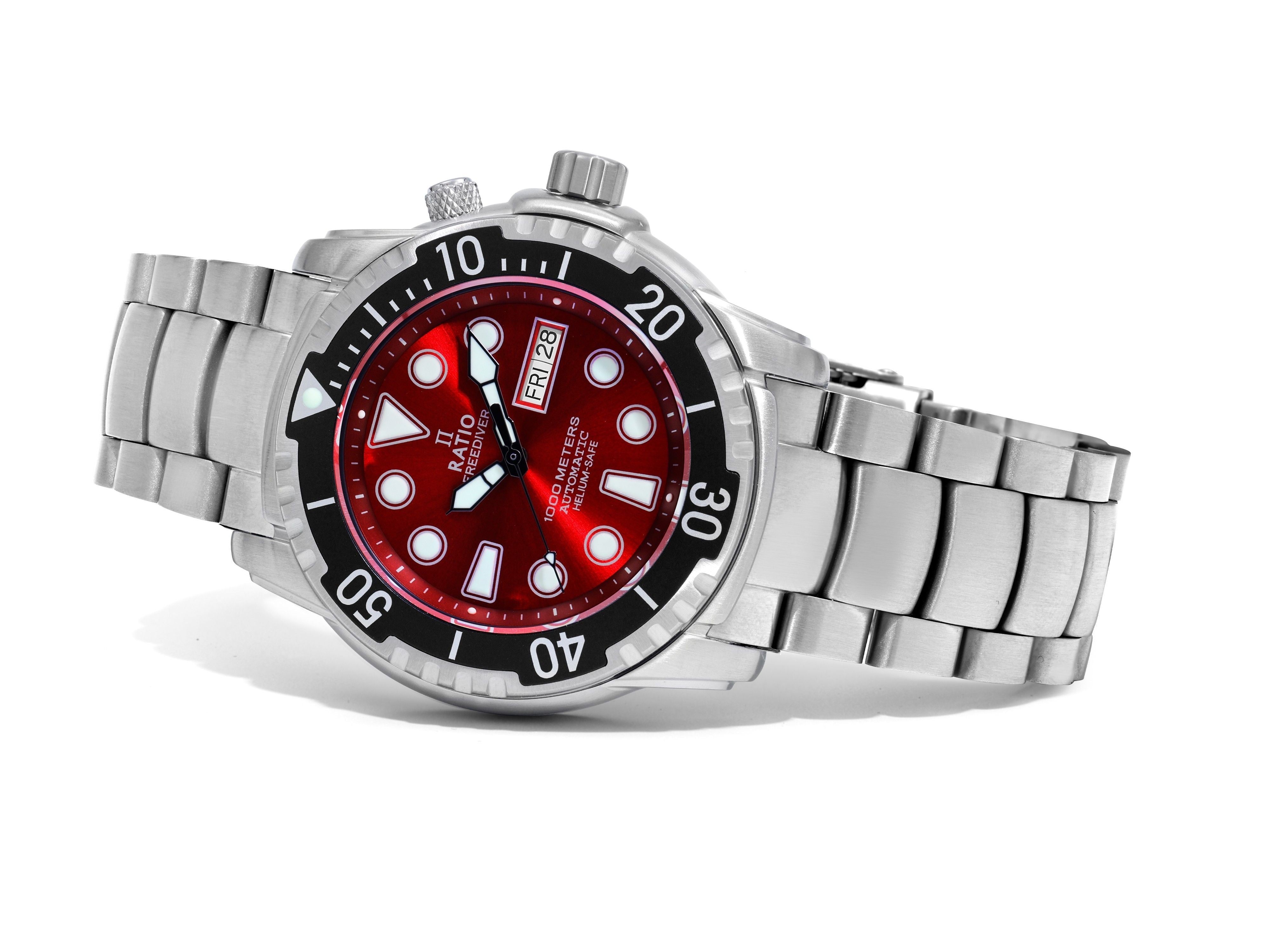 Ratio FreeDiver Helium - Safe 1000M Sapphire Automatic 1068HA96 - 34VA - RED Men's Watch - Prestige Stones