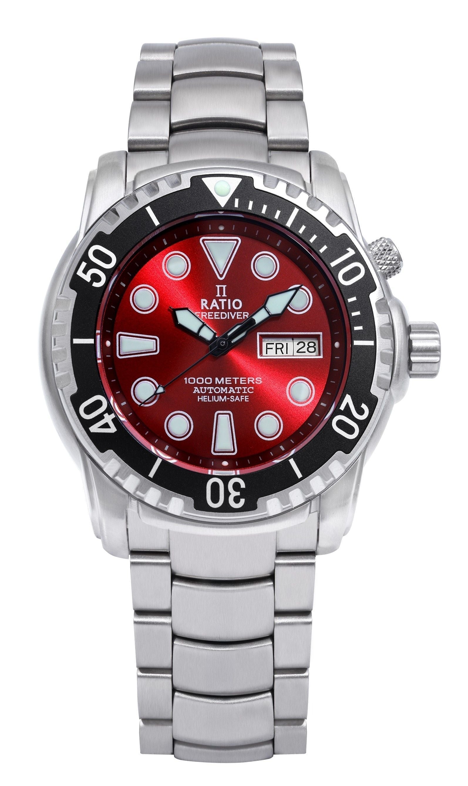 Ratio FreeDiver Helium - Safe 1000M Sapphire Automatic 1068HA96 - 34VA - RED Men's Watch - Prestige Stones