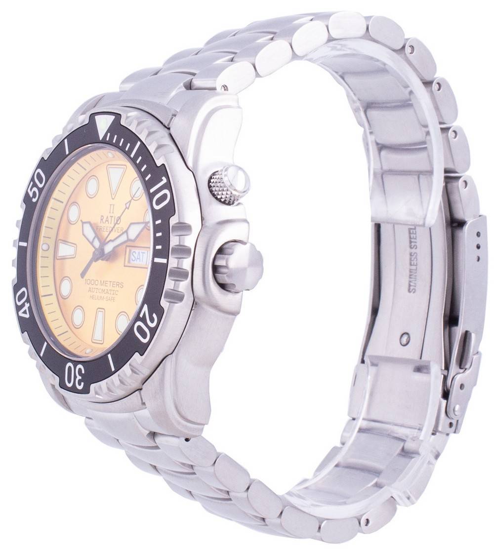 Ratio FreeDiver Helium - Safe 1000M Sapphire Automatic 1068HA96 - 34VA - YLW Men's Watch - Prestige Stones