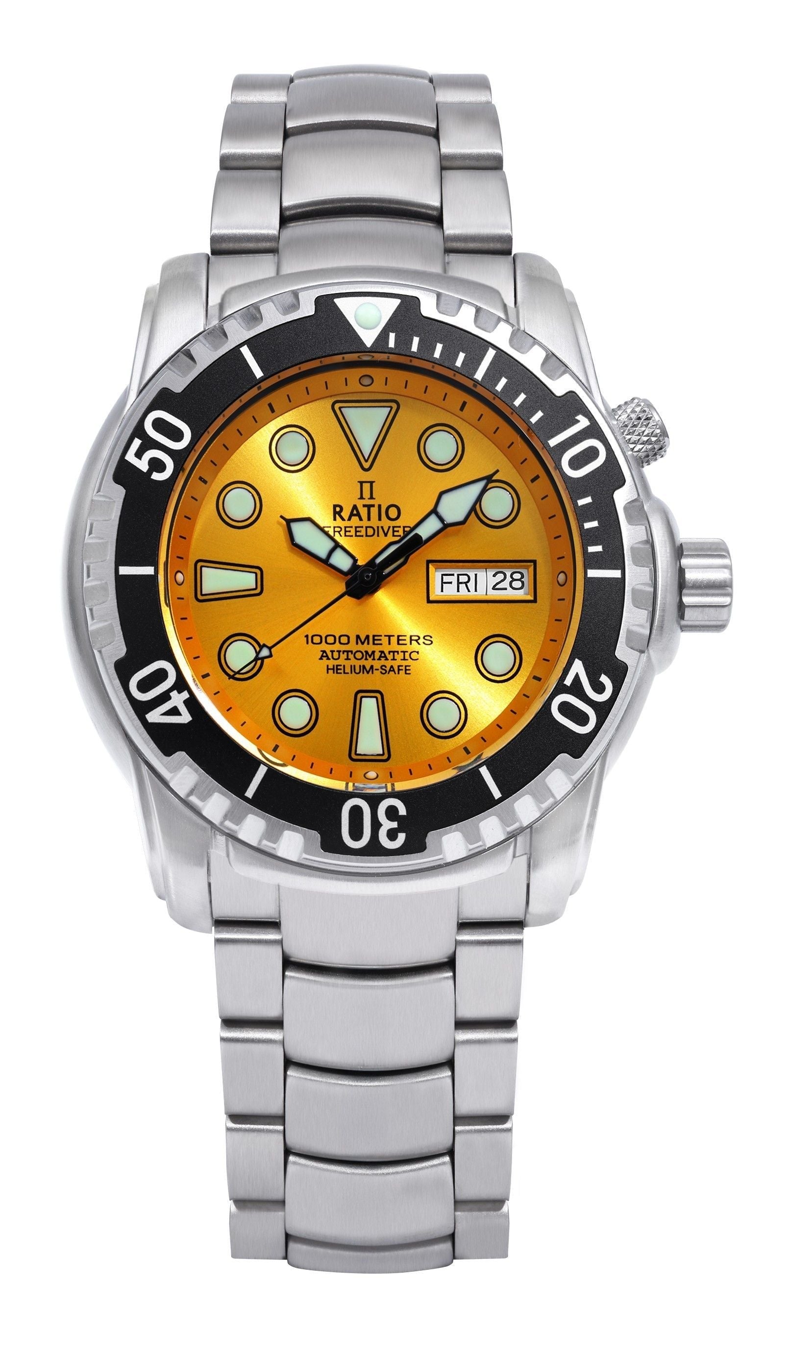 Ratio FreeDiver Helium - Safe 1000M Sapphire Automatic 1068HA96 - 34VA - YLW Men's Watch - Prestige Stones