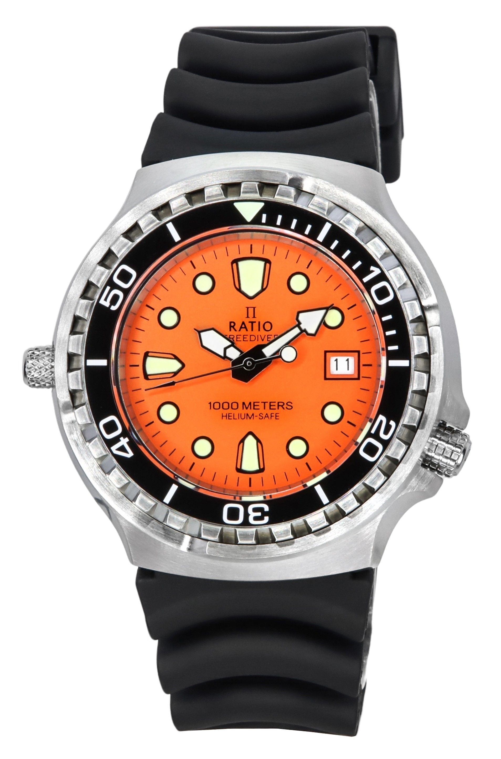 Ratio FreeDiver Helium Safe Sapphire Quartz Orange Dial 1038EF102V - ORG Men's 1000M Watch - Prestige Stones