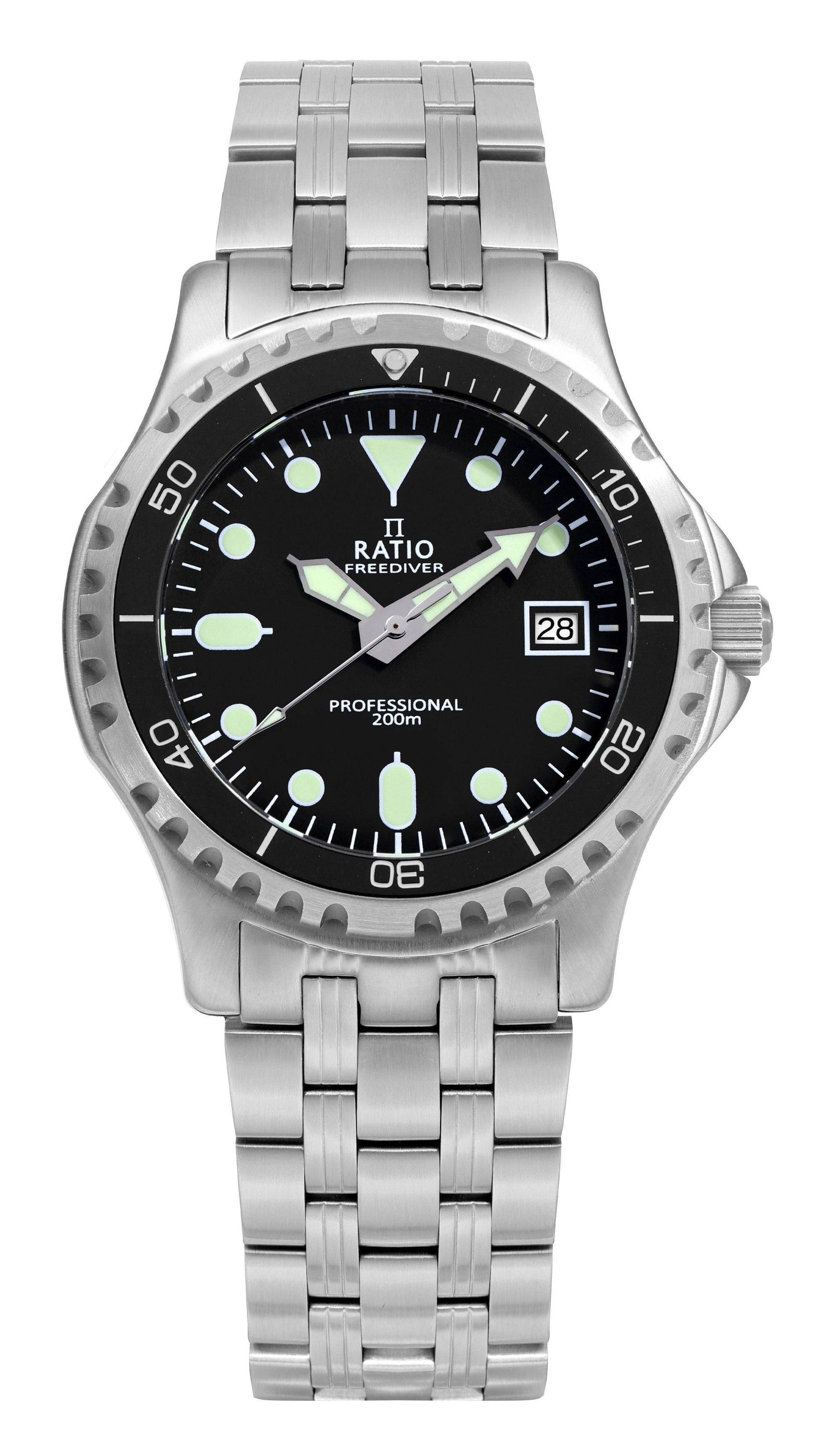 Ratio FreeDiver Professional Sapphire Black Dial Quartz RTF005 200M Men's Watch - Prestige Stones