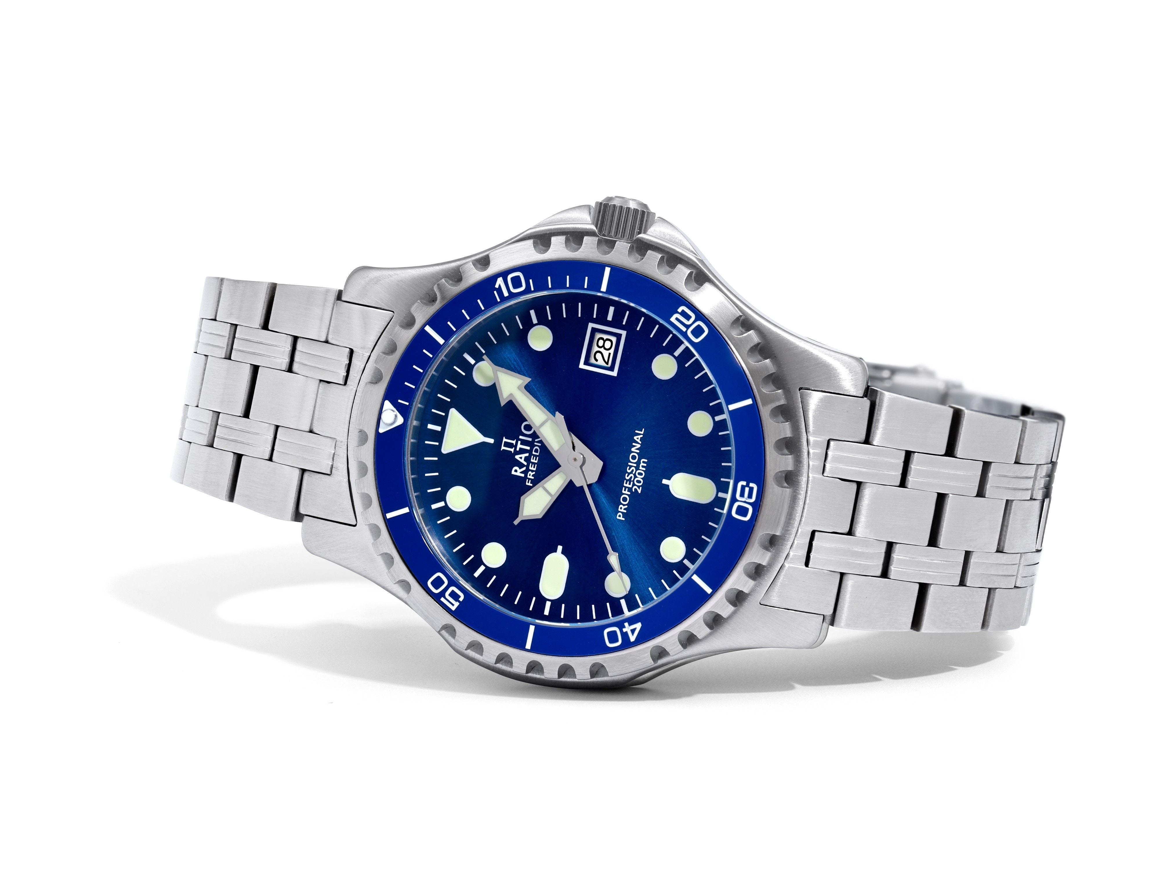 Ratio FreeDiver Professional Sapphire Blue Sunray Dial Quartz RTF007 200M Men's Watch - Prestige Stones