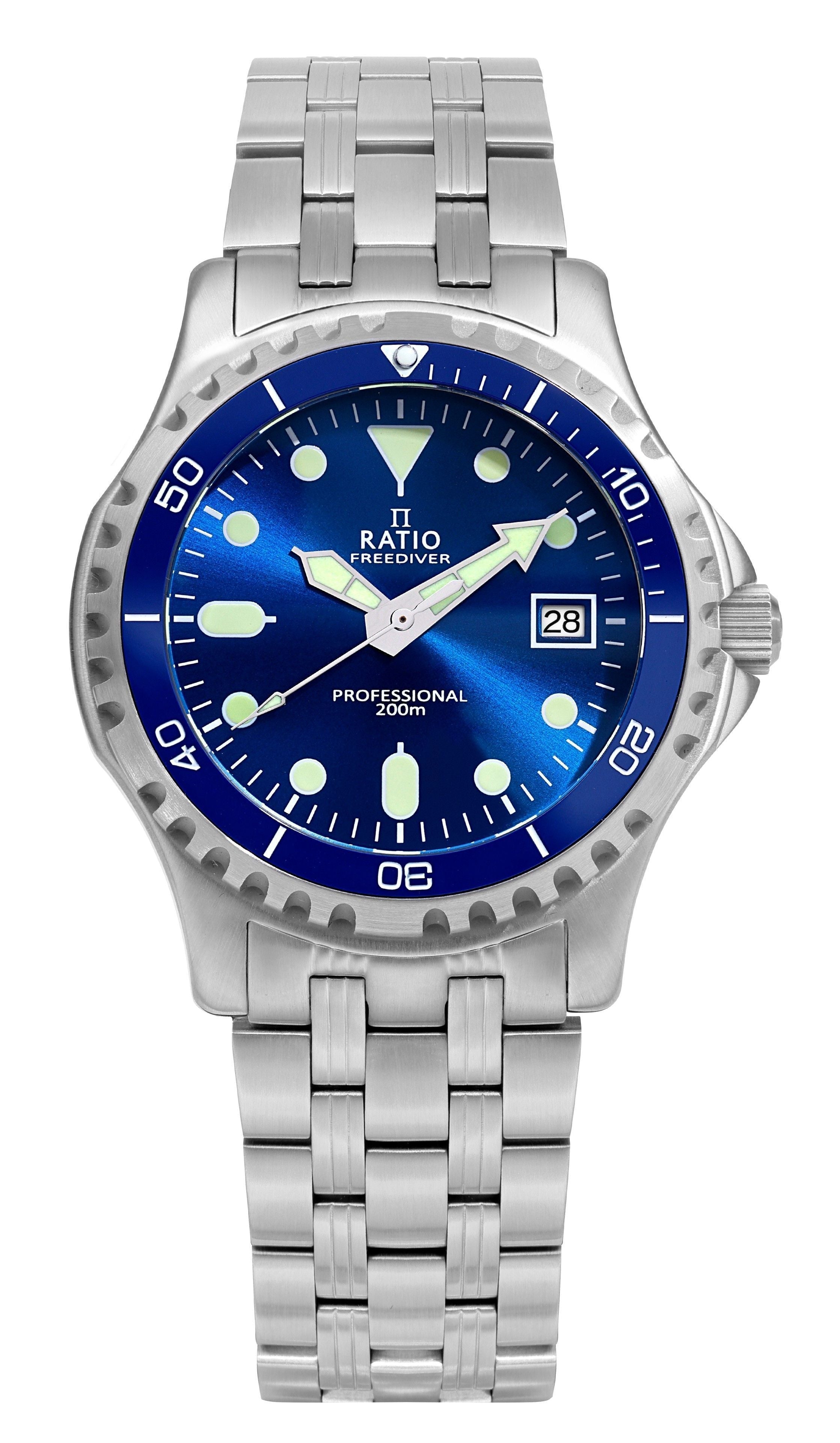 Ratio FreeDiver Professional Sapphire Blue Sunray Dial Quartz RTF007 200M Men's Watch - Prestige Stones