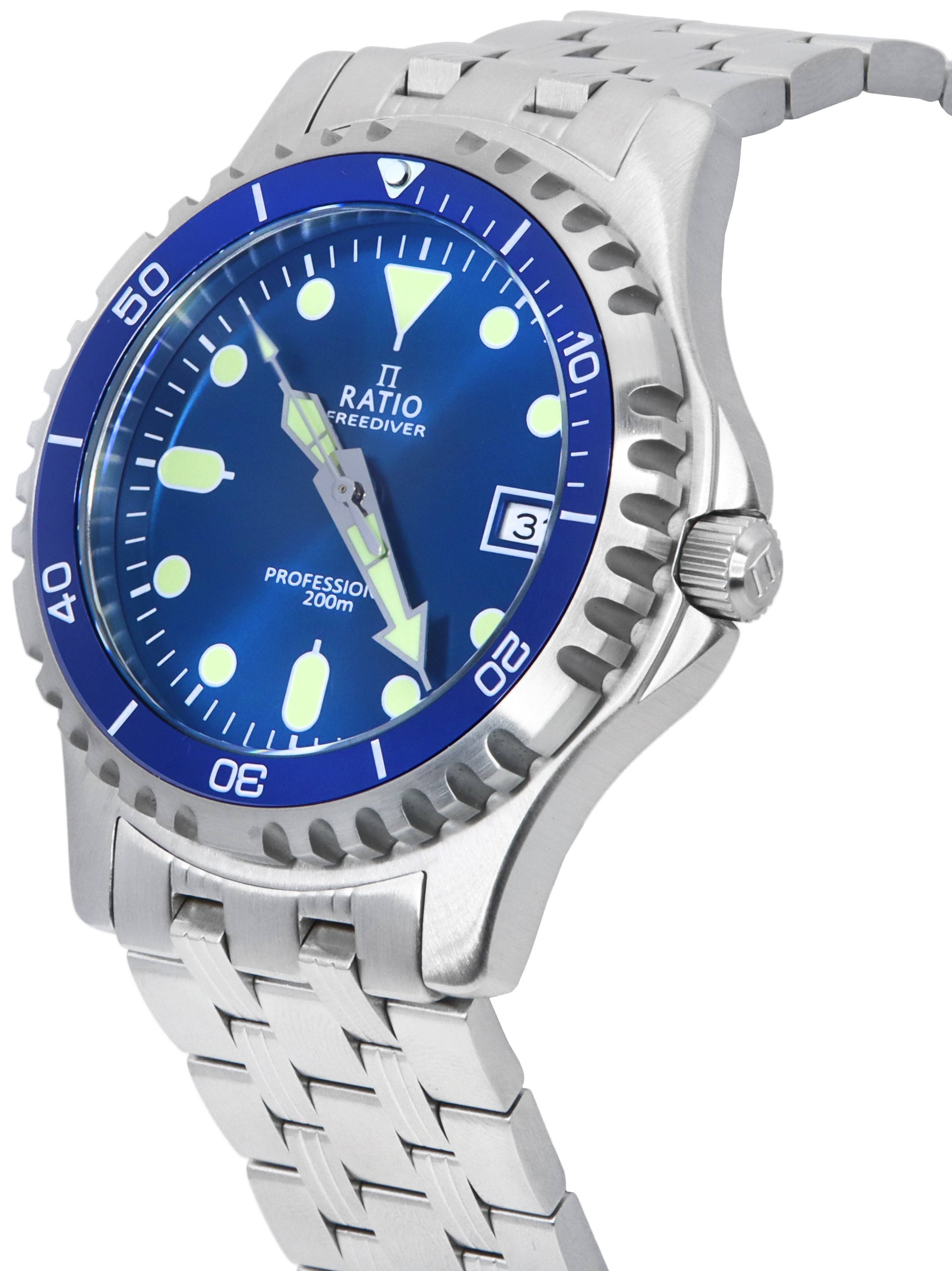 Ratio FreeDiver Professional Sapphire Blue Sunray Dial Quartz RTF007 200M Men's Watch - Prestige Stones