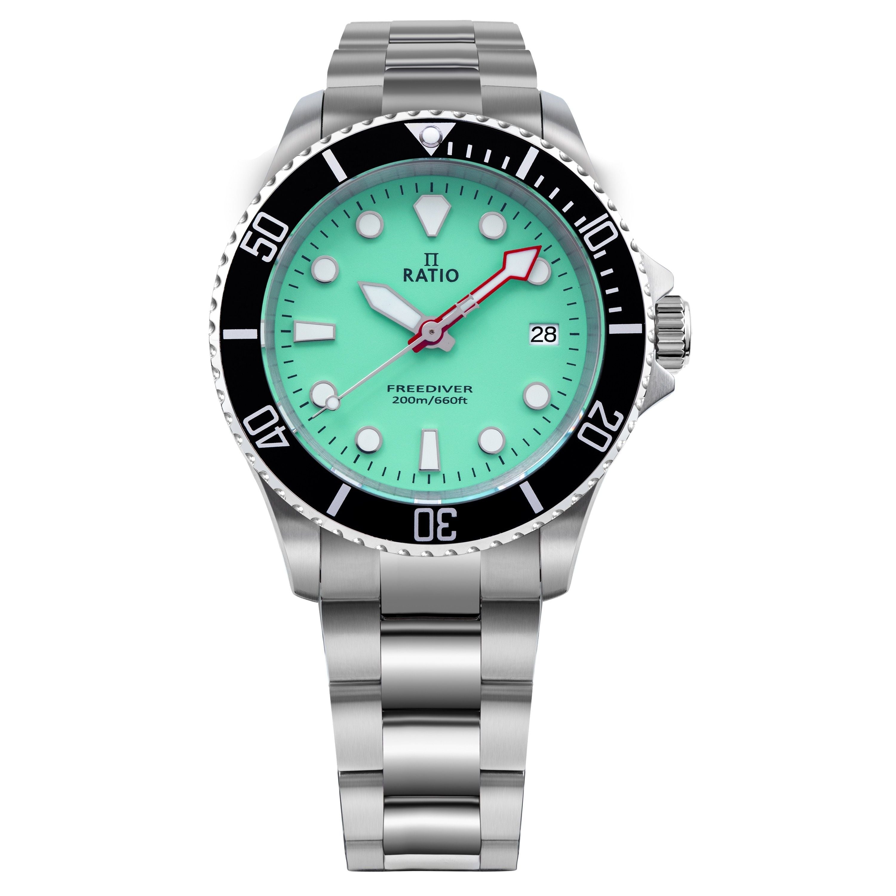 Ratio FreeDiver Sapphire Stainless Steel Green Dial Quartz RTF039 200M Men's Watch - Prestige Stones