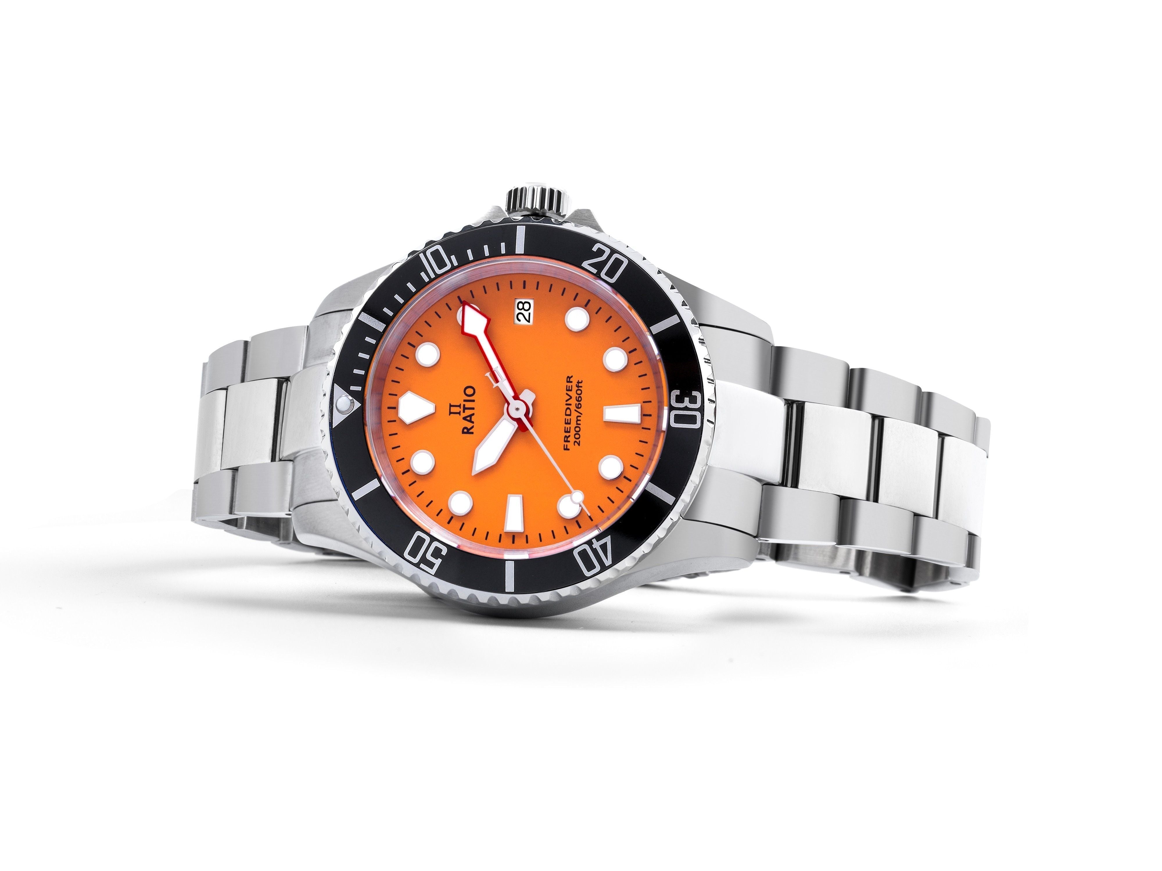 Ratio FreeDiver Sapphire Stainless Steel Orange Dial Quartz RTF035 200M Men's Watch - Prestige Stones