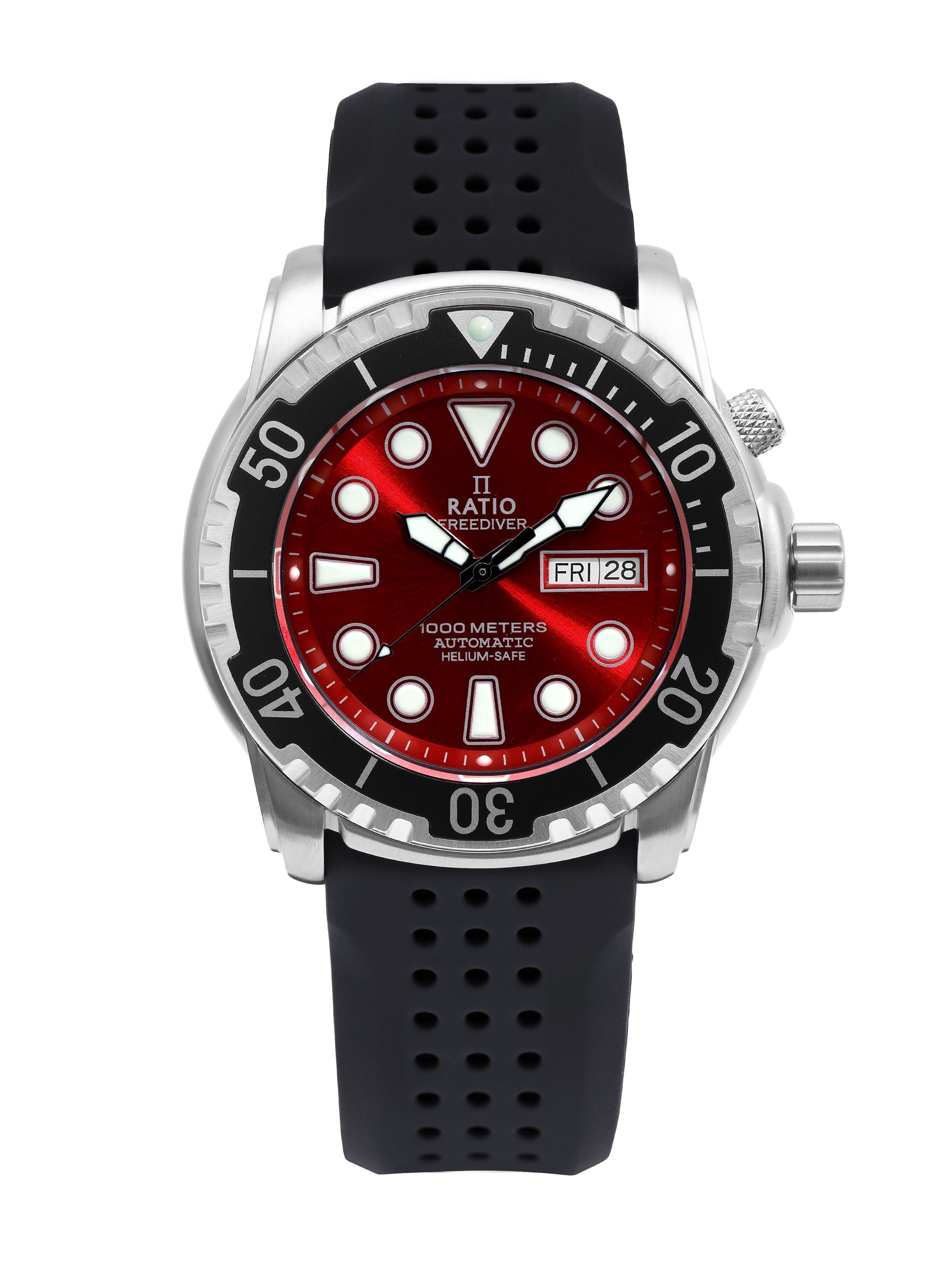 Ratio FreeDiver Version 02 Helium Safe 1000M Sapphire Automatic Red Dial 1068HA90 - 34VA - RED - V02 Men's Watch - Prestige Stones