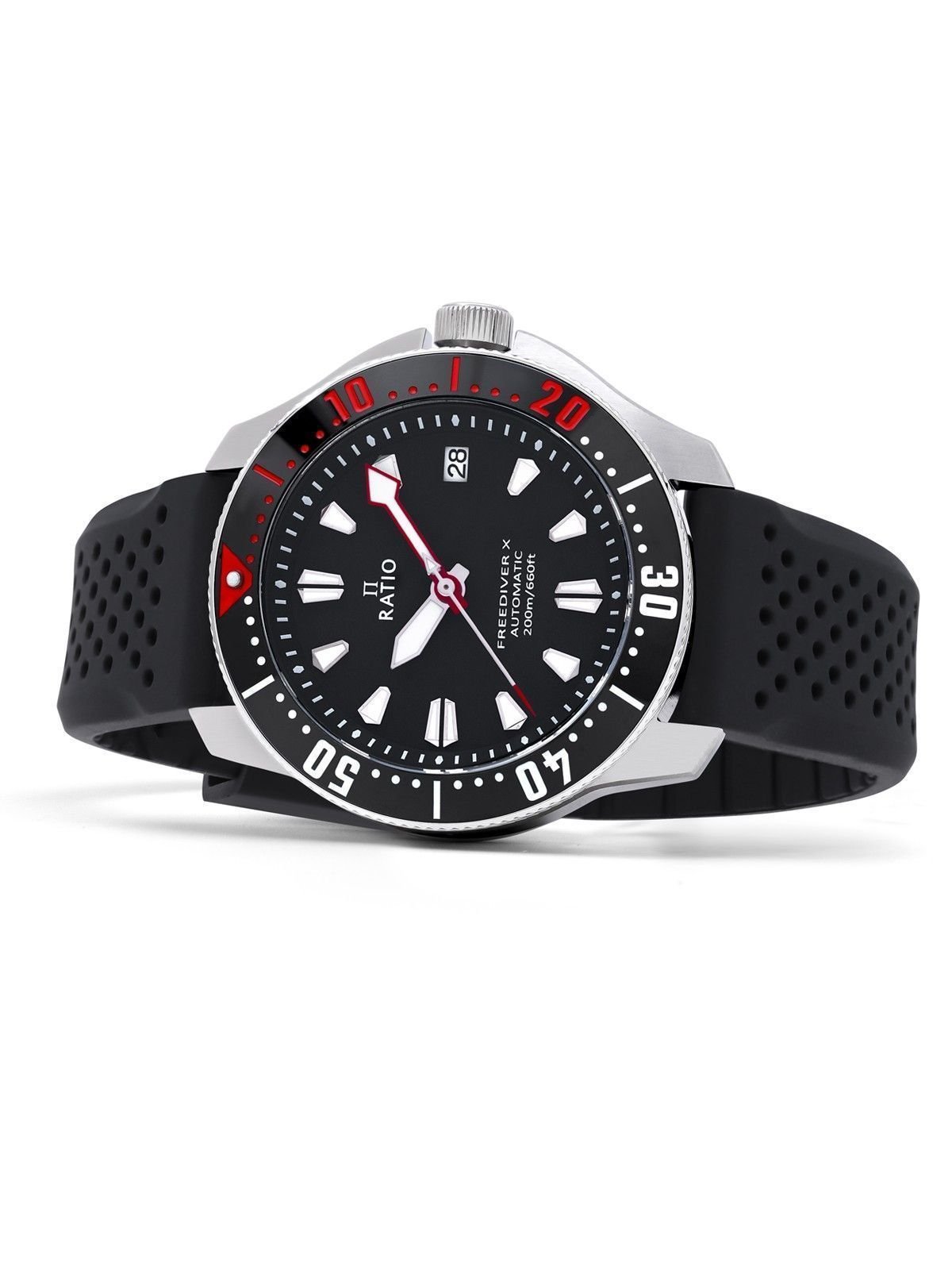 Ratio FreeDiver X Marine Black With Black Ceramic Inlay Automatic Diver RTX001 200M Men's Watch - Prestige Stones