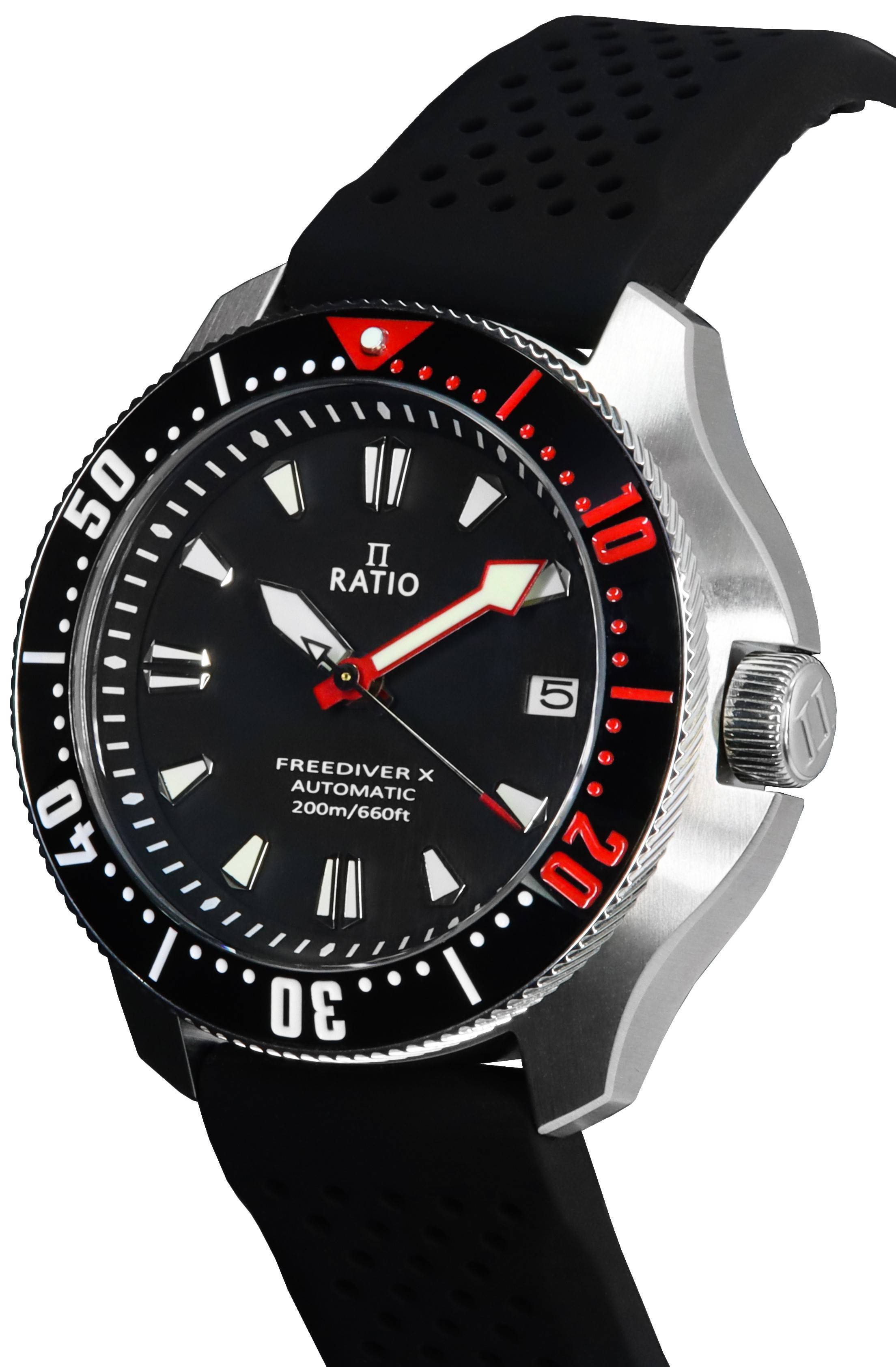 Ratio FreeDiver X Marine Black With Black Ceramic Inlay Automatic Diver RTX001 200M Men's Watch - Prestige Stones
