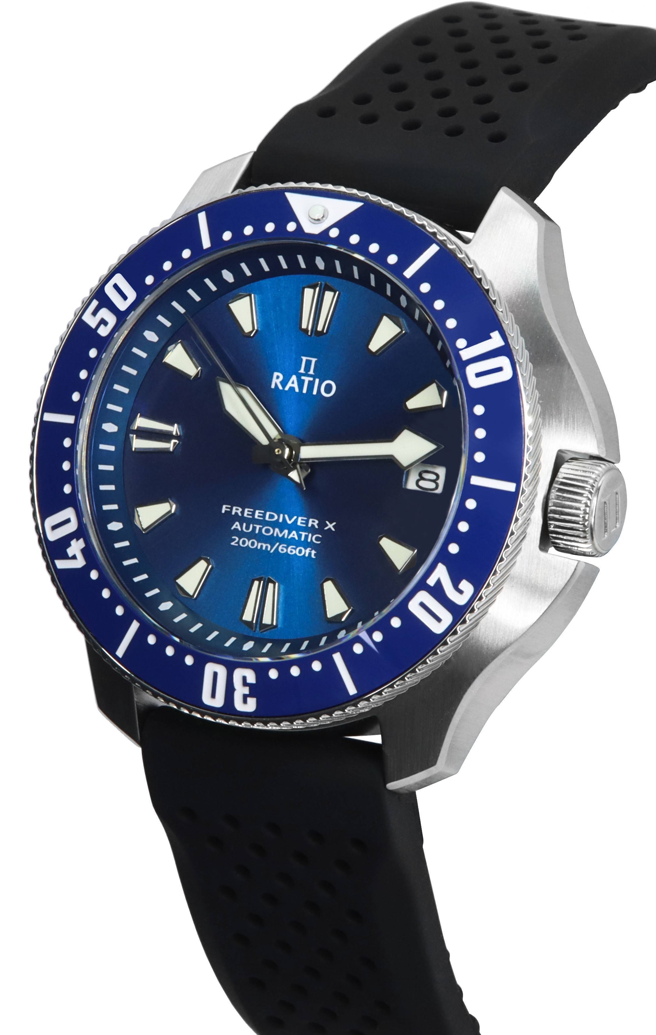 Ratio FreeDiver X Ocean Blue With Blue Ceramic Inlay Automatic RTX003 200M Men's Watch - Prestige Stones