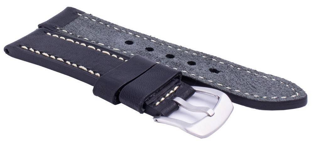 Ratio LS16 Black Leather Watch Strap 22mm - Prestige Stones