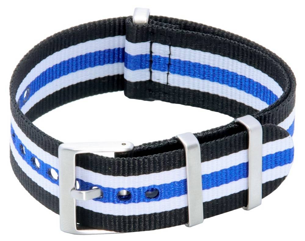 Ratio NATO19 Black and Blue Nylon 22mm Watch Strap - Prestige Stones