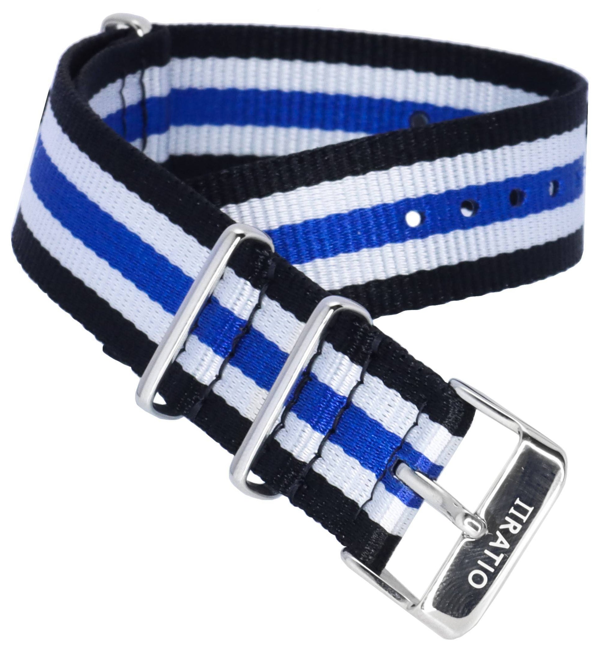 Ratio NATOR06 Multicolor Black White And Blue 20mm Polyester Watch Strap - Prestige Stones