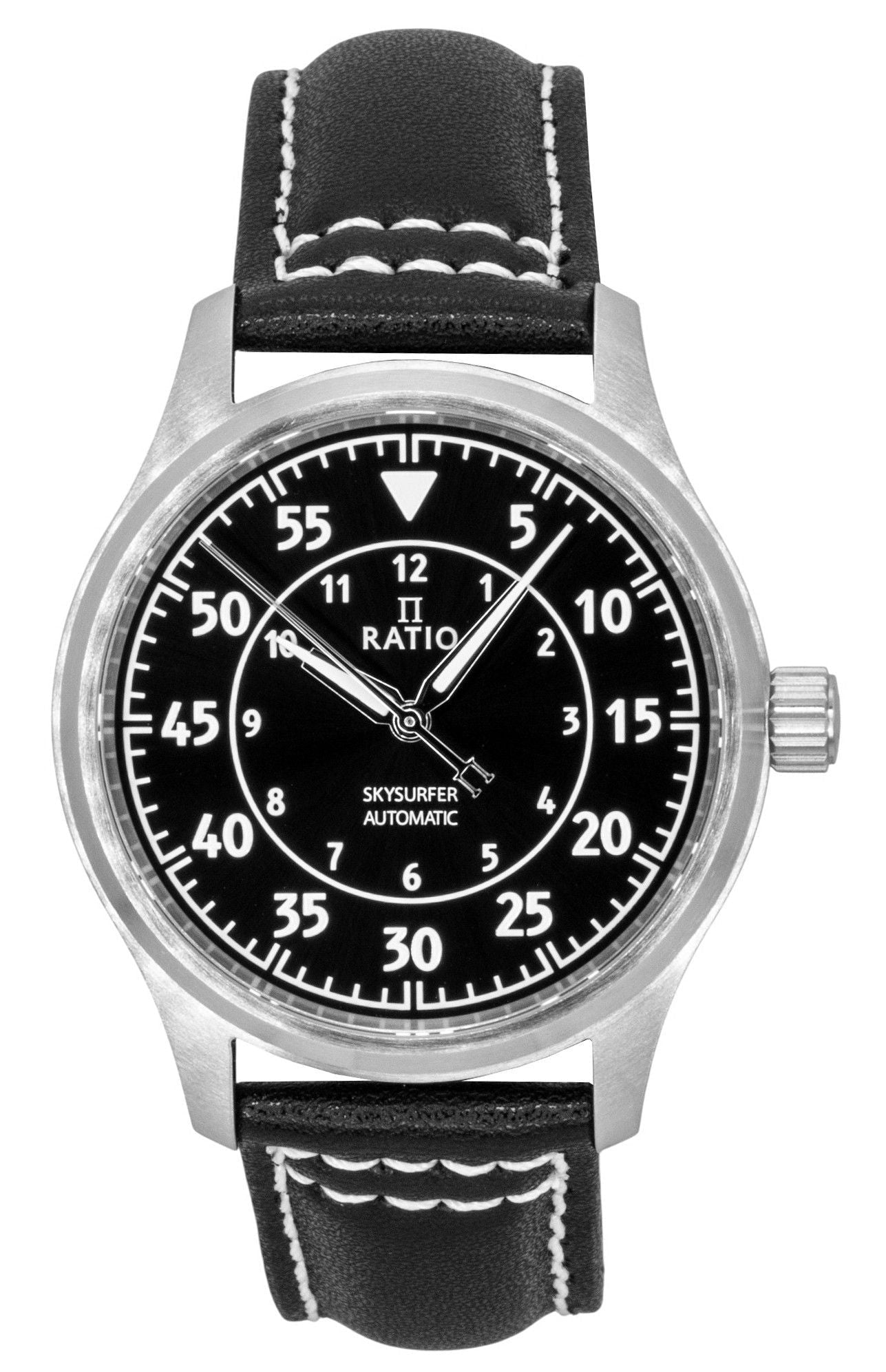 Ratio Skysurfer Pilot Black Sunray Dial Leather Automatic RTS321 200M Men's Watch - Prestige Stones