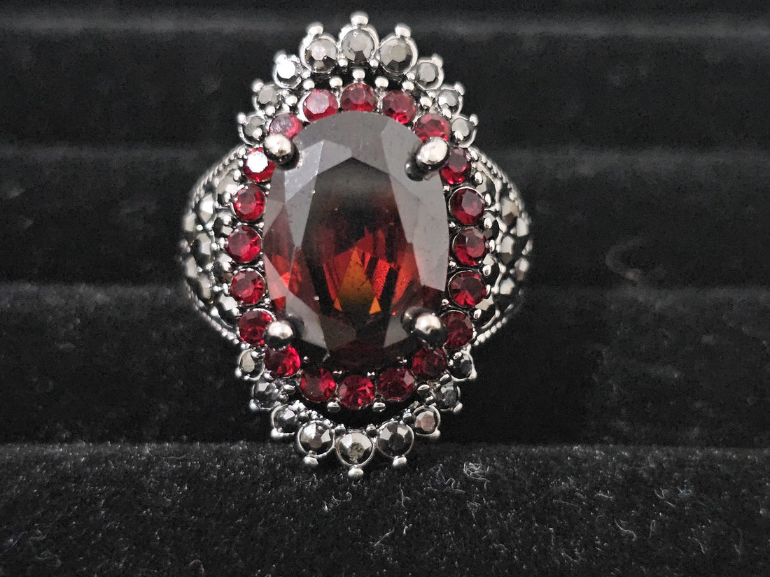Handcrafted 925 silver ring with vivid red garnet-inspired gemstone – bold Eastern European-inspired design