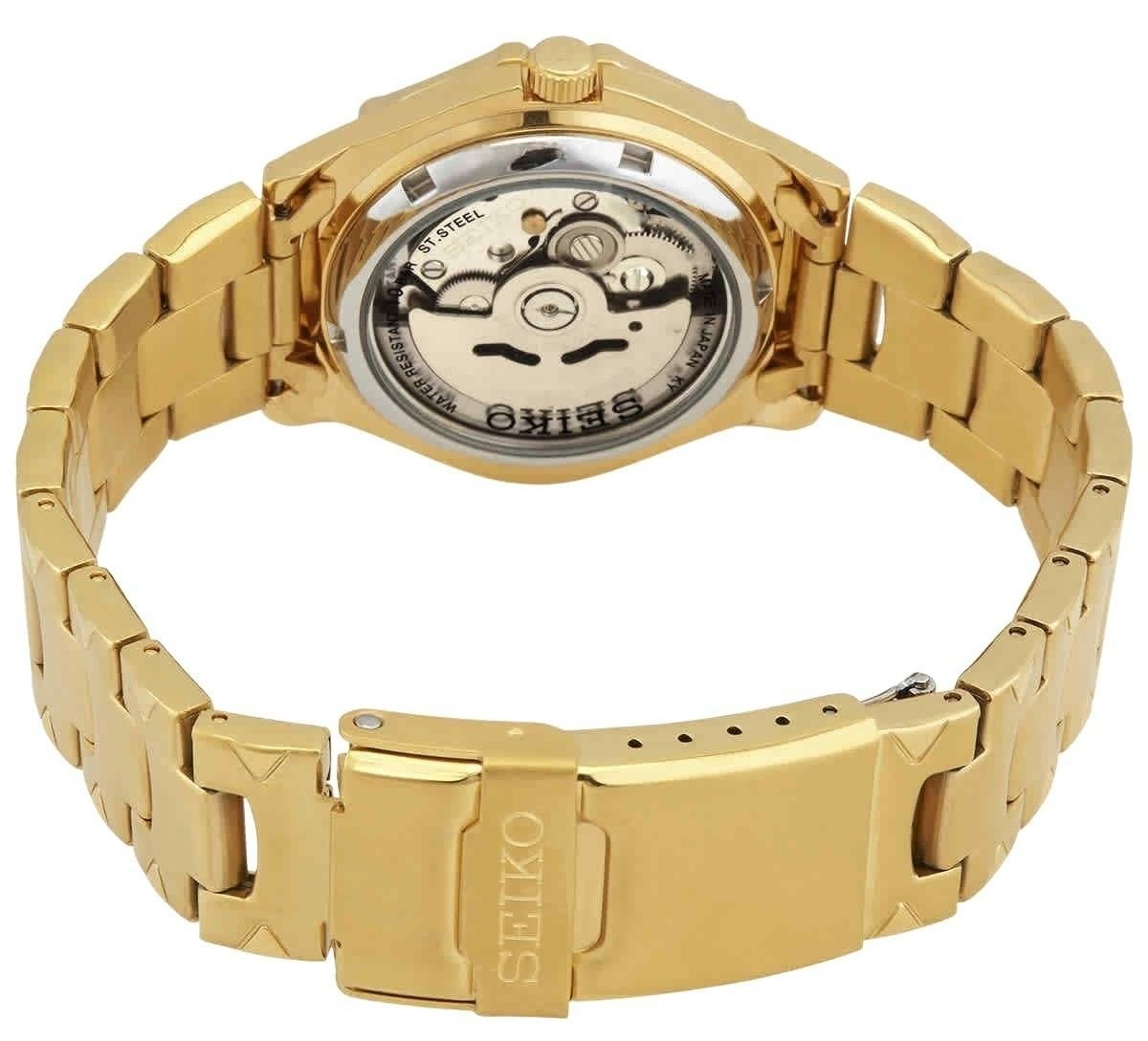 Refurbished Seiko 5 Sports Gold Tone Stainless Steel Gold Dial Automatic SNZ450J1 100M Men's Watch - Prestige Stones