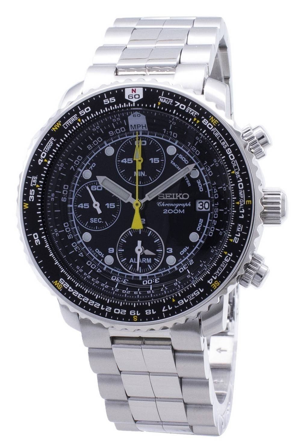 Refurbished Seiko Flightmaster SNA411 SNA411P1 SNA411P Pilot's Flight Alarm Chronograph Men's Watch - Prestige Stones