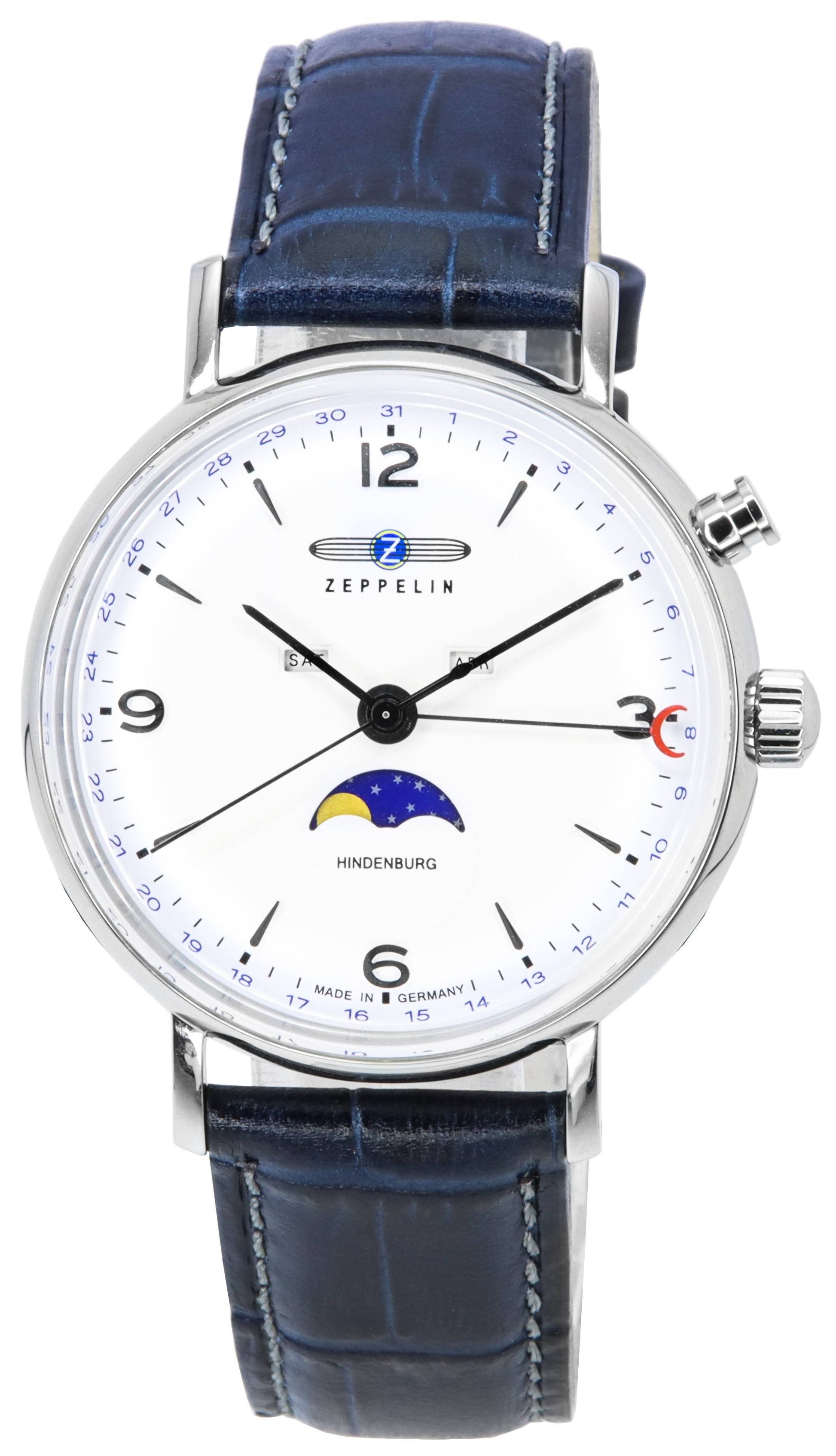 Refurbished Zeppelin LZ 129 Hindenburg Leather Strap Moon Phase White Dial Quartz 80761 Men's Watch - Prestige Stones