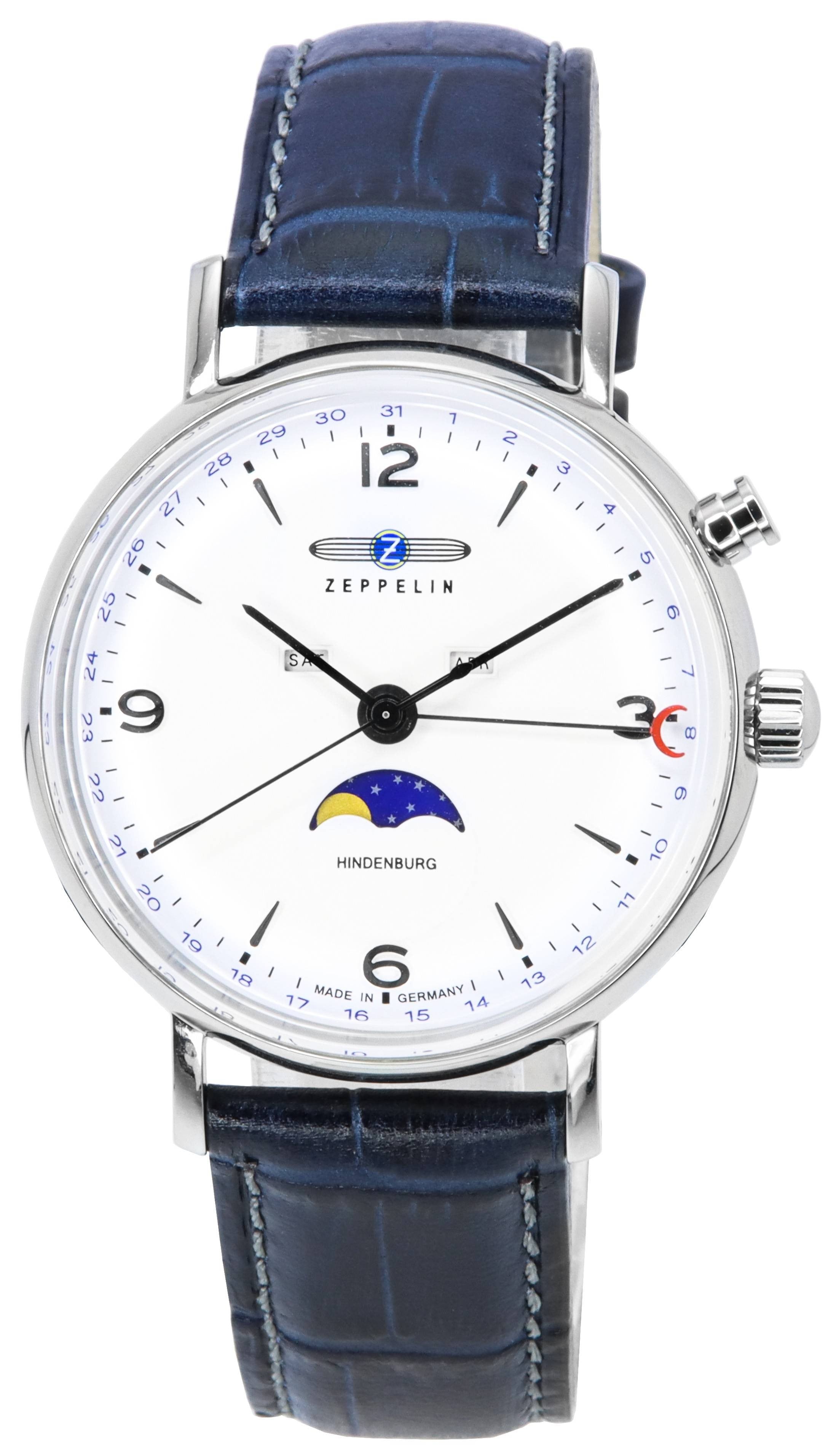 Refurbished Zeppelin LZ 129 Hindenburg Leather Strap Moon Phase White Dial Quartz 80761 Men's Watch - Prestige Stones