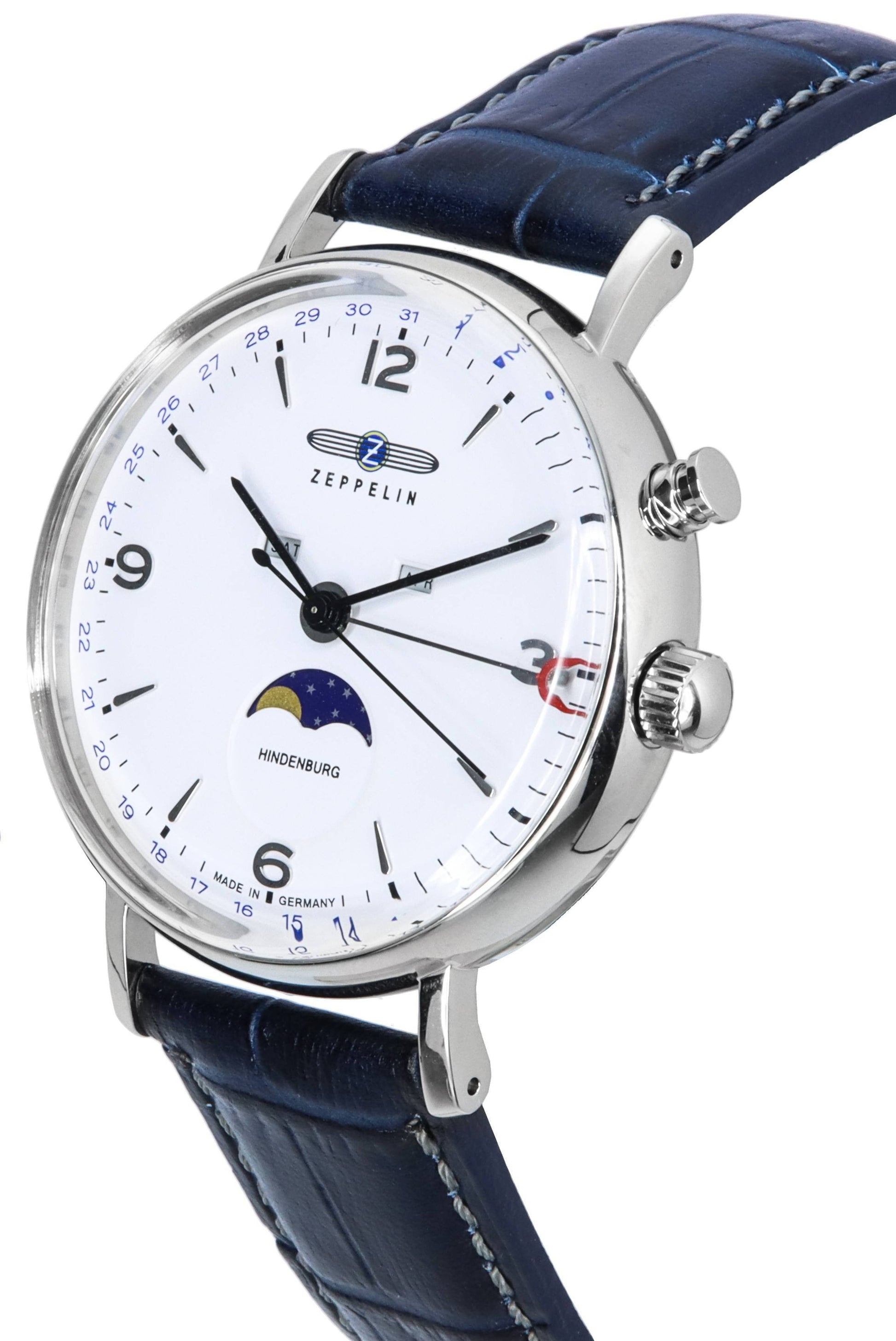 Refurbished Zeppelin LZ 129 Hindenburg Leather Strap Moon Phase White Dial Quartz 80761 Men's Watch - Prestige Stones