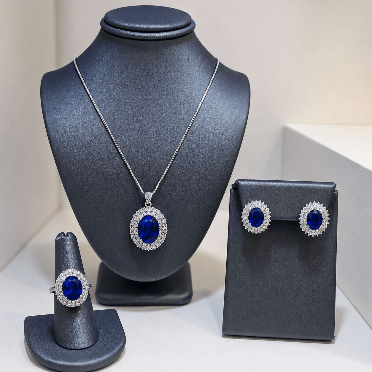 Royal Blue Halo Jewellery Set - Prestige Stones