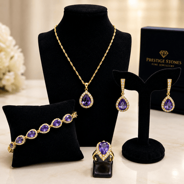 Royal Purple Crystal Jewellery Collection – Necklace, Earrings, Bracelet & Ring Set - Prestige Stones