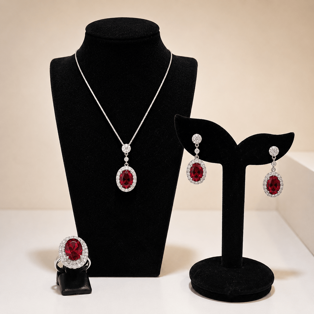 Royal Ruby Halo Jewellery Set - Prestige Stones