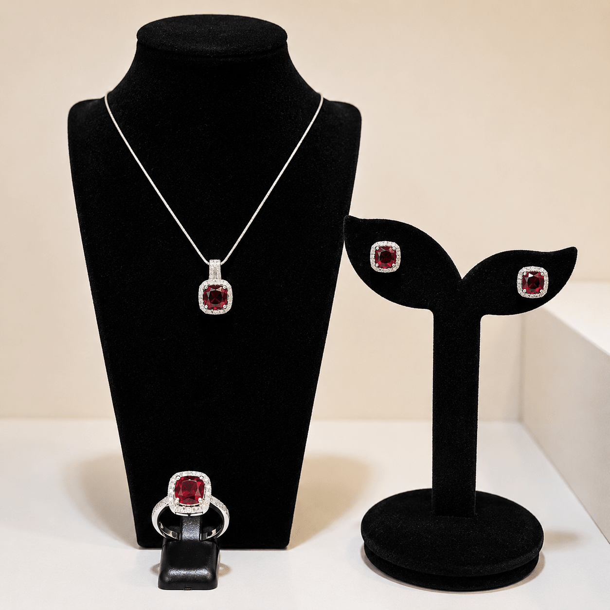 Ruby Halo Jewellery Set - Prestige Stones